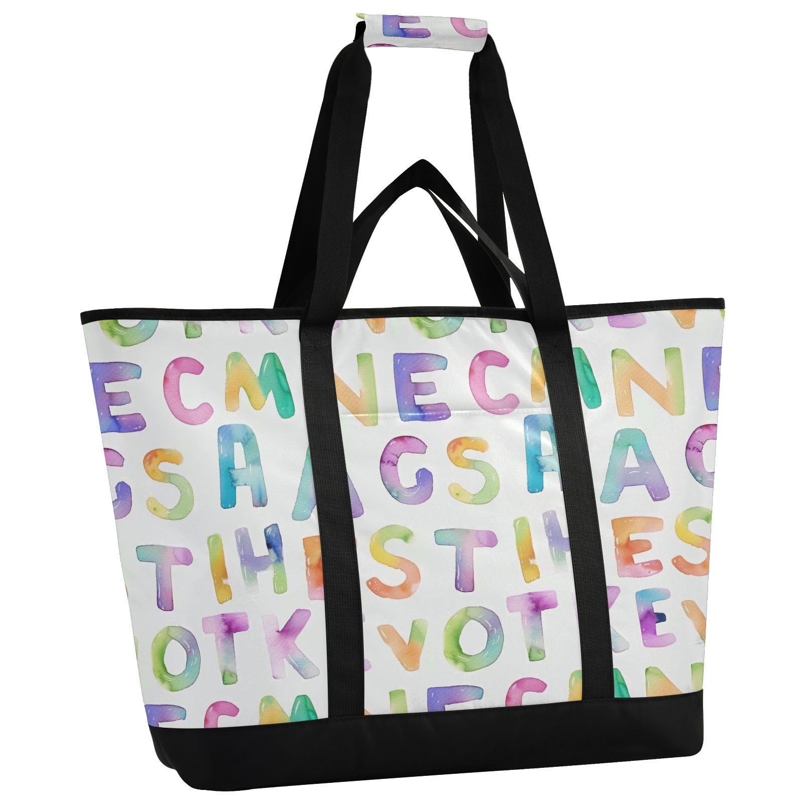 Borsa termica termica con lettere dell'alfabeto, con acquerello, riutilizzabile, con cerniera, grande, per viaggi o campeggio