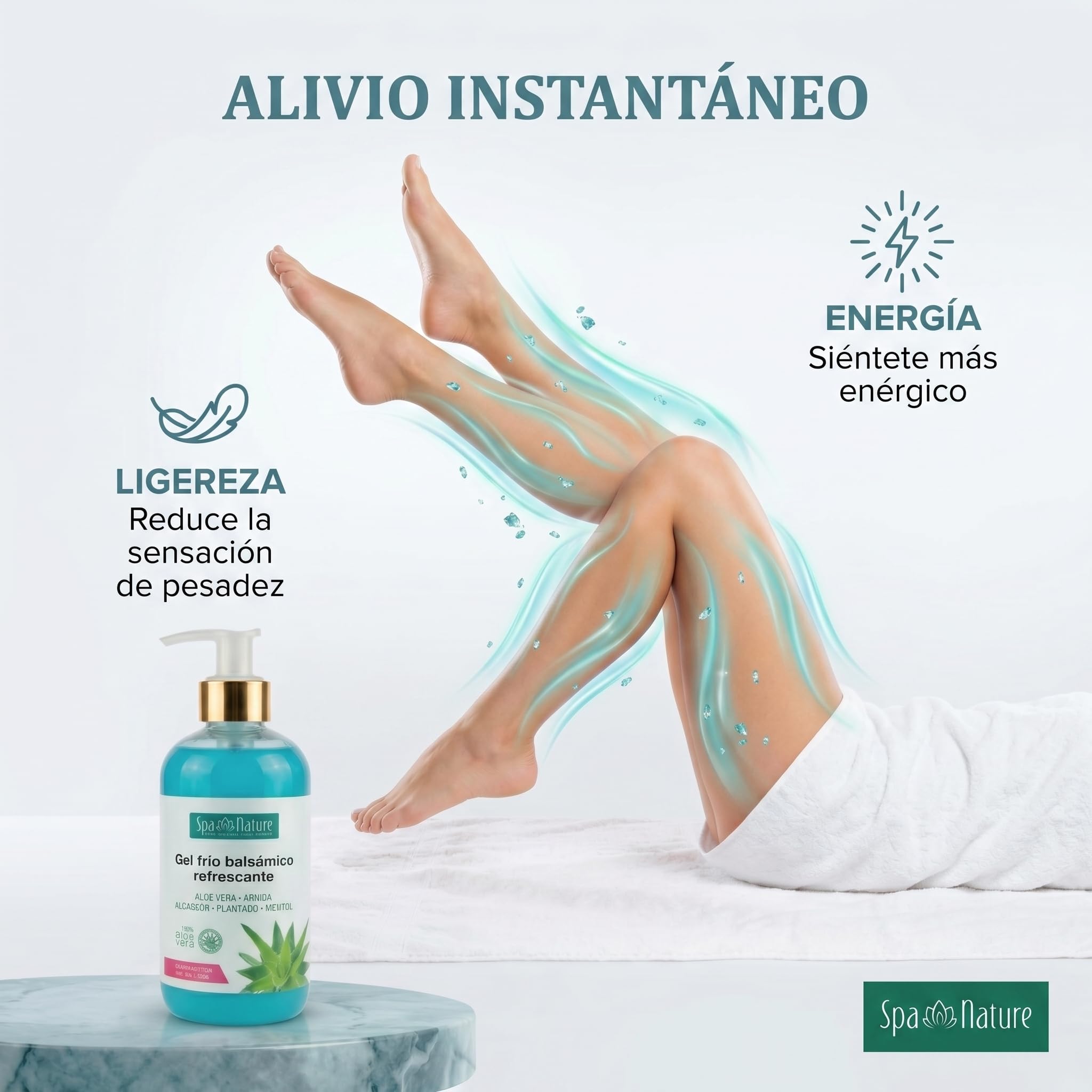 Gel Frío Piernas Cansadas con Aloe Vera - Efecto Calmante Inmediato, Hidratante y Antiinflamatorio, Absorción Rápida, Vegano - Crema para Pies y Piernas (250ml)