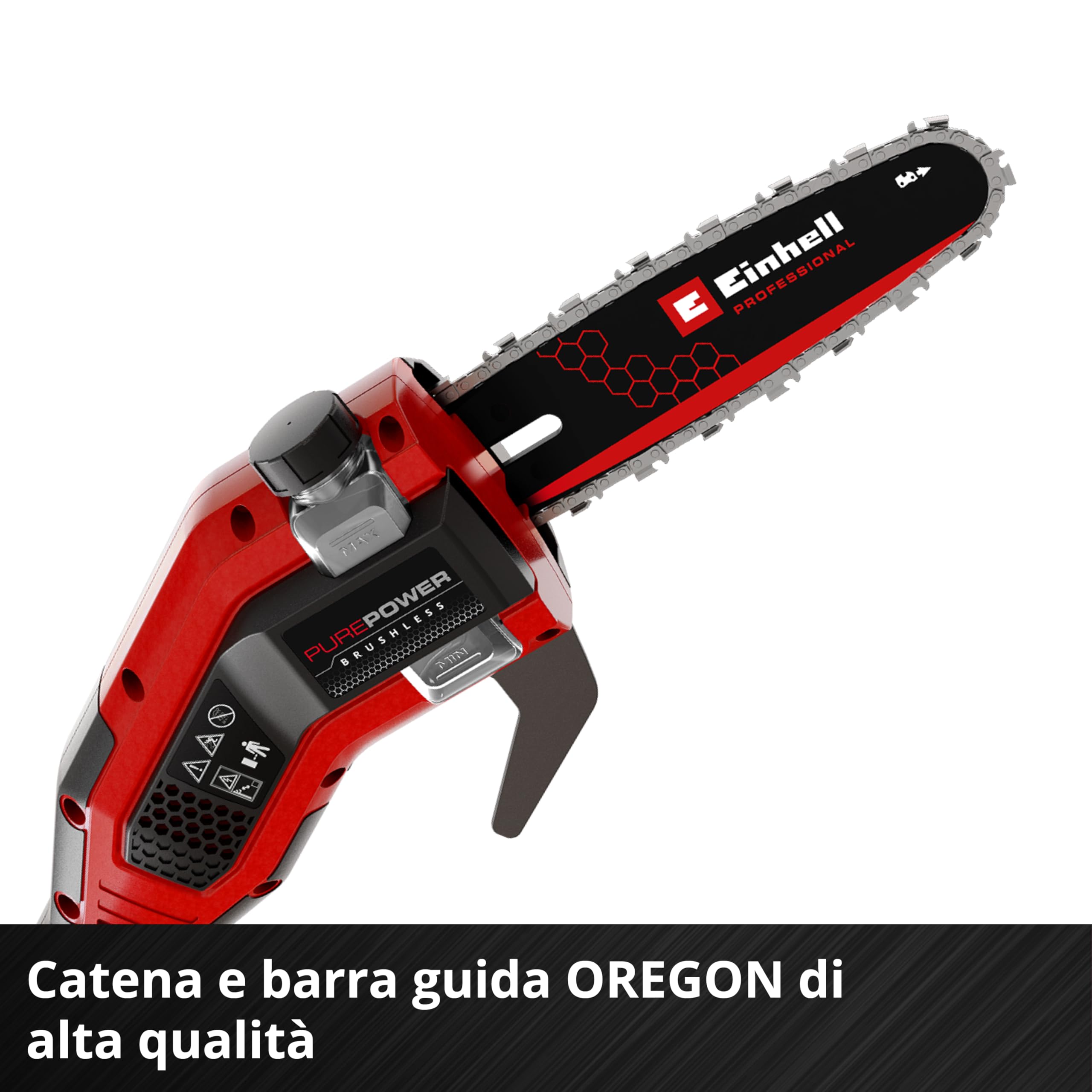 Potatore Einhell Professional GP-LC 18/20 Li T BL-Solo Power X-Change (18 V, lunghezza di taglio 18 cm, Brushless, velocità catena 7 m/s, lubrificazione autom. della catena, senza batteria)