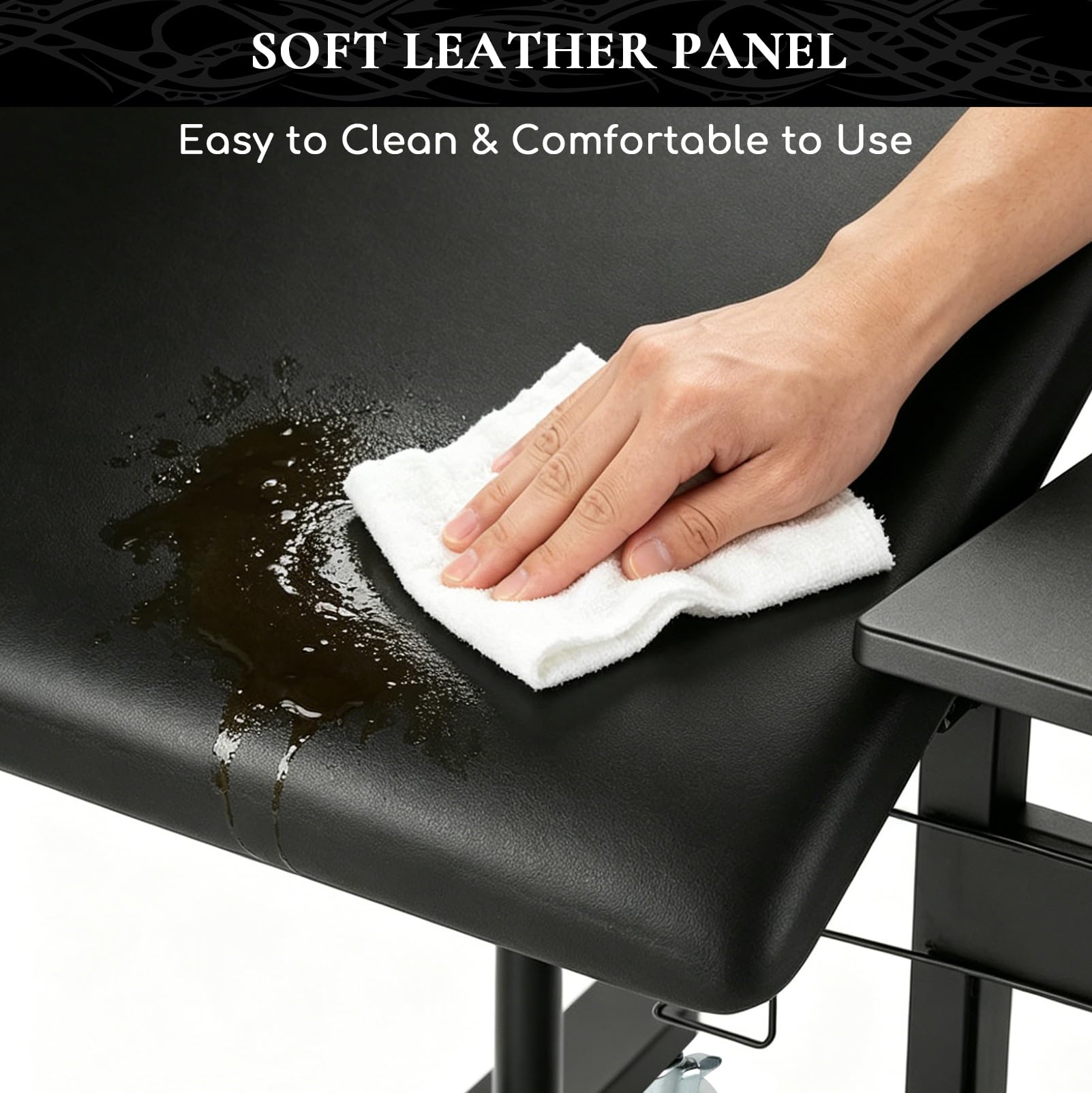 Carro con Ruedas de Tatuajes, Accesorio para Suministros de Salón | Altura Regulable con Plataforma Blanda, Bandeja para Herramientas para Estudios de Artistas y Salones de Belleza, Negro