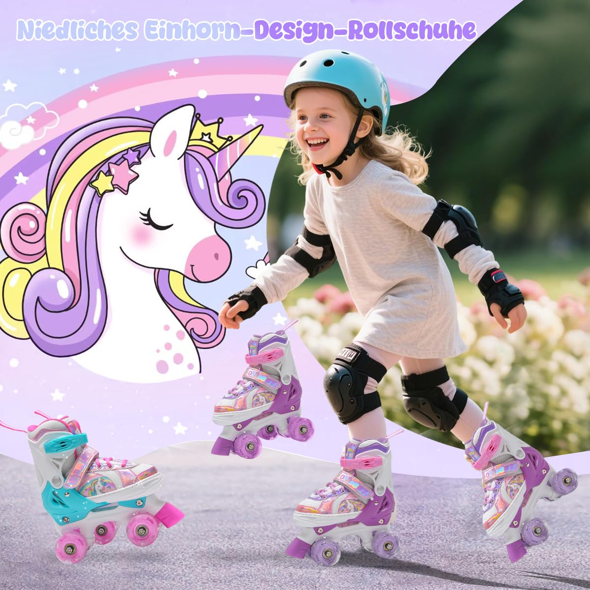 Rollschuhe Mädchen,Rollschuhe Kinder,4 Größen Einstellbare Rollschuh mit 8 Blinkenden Rädern für Jungen,Mädchen,Anfänger