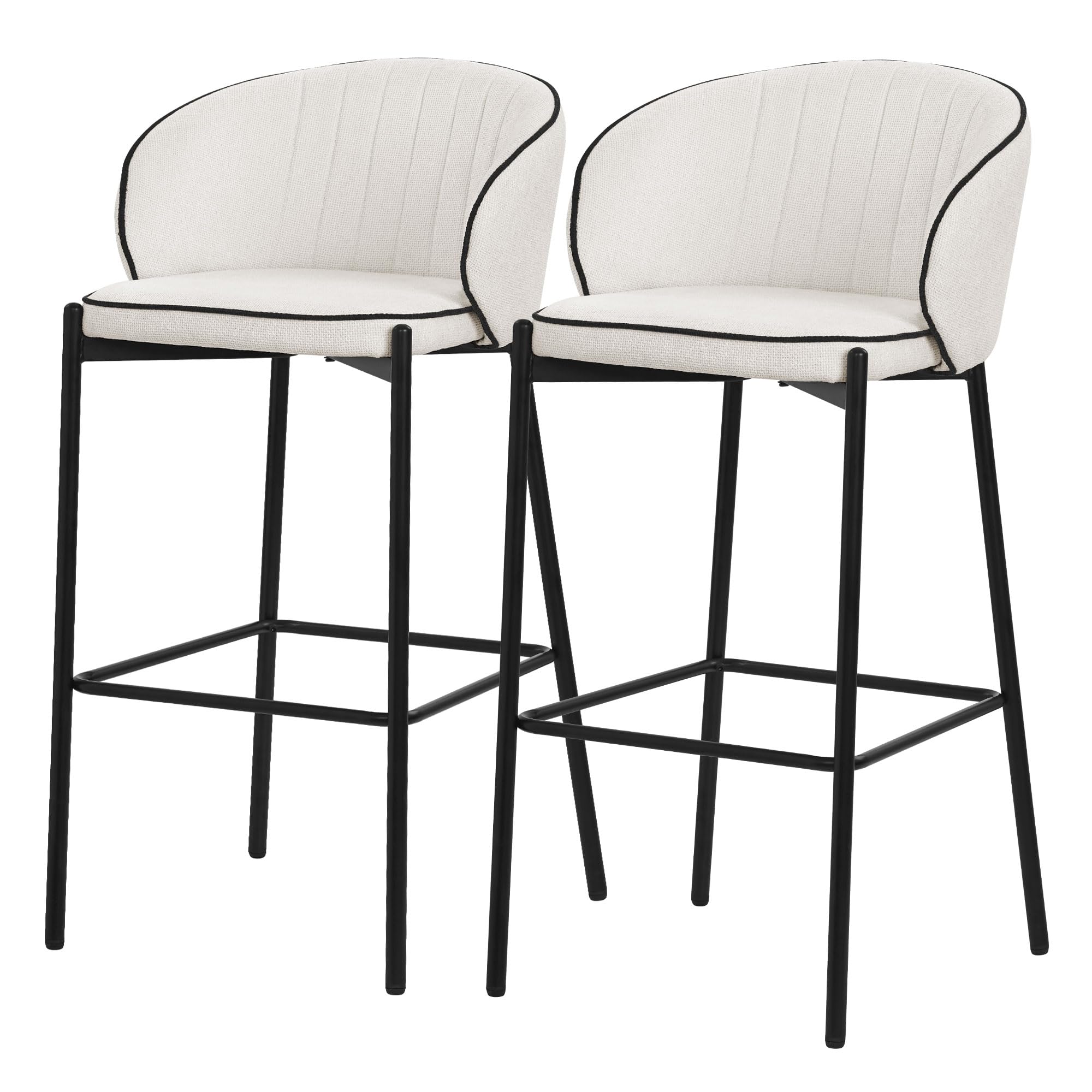 ML-Design 2x Taburetes de Bar Beige con Tapizado de Tela, 76cm de Altura, Sillas con Estructura Metálica, Asientos de Cocina con Respaldo y Reposapíes, Sillones de barra, Mueble de Mostrador de Bistro
