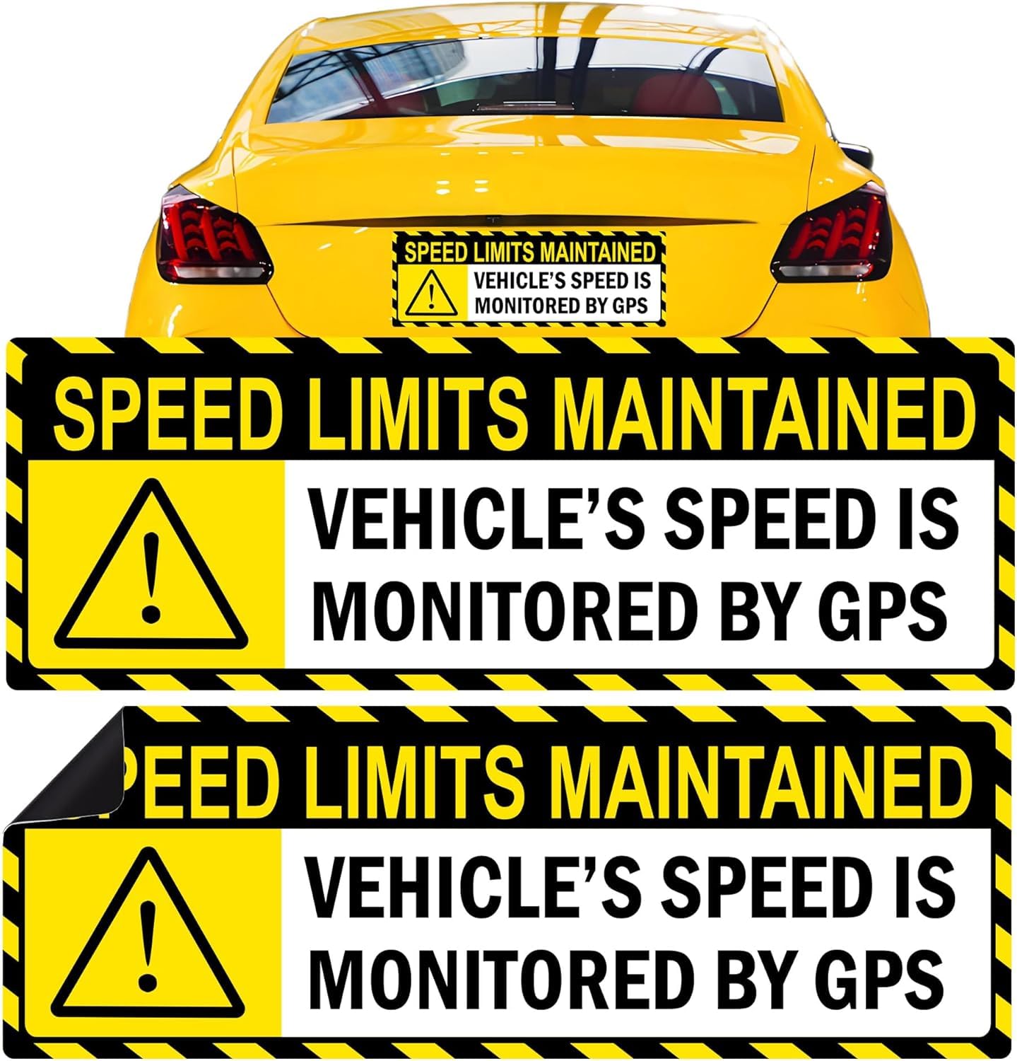 Yellow Vehicle Speed Monitored by GPS Vinyl Magnet Label 10"x3.5" Highly Reflective Speed Limits are maintained Sticker 2 Pack Car Safety Caution Sign