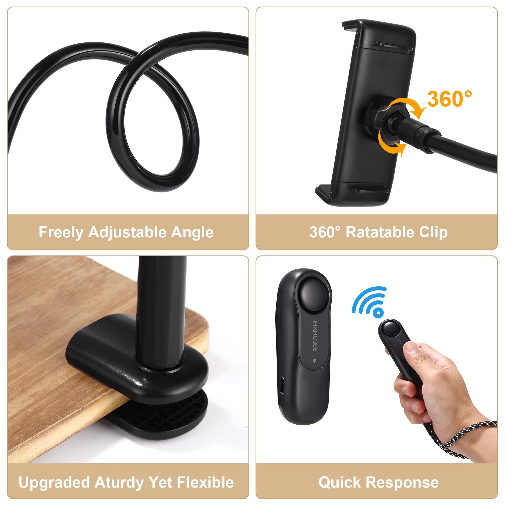 Support de Tablette pour la Lecture Kindle avec RF Télécommande Tourne Page, Support à col de Cygne avec Tourne, Accessoires pour la Lecture Kindle/iPad/appareils de 4,7 à 10.53 Tablets au Lit