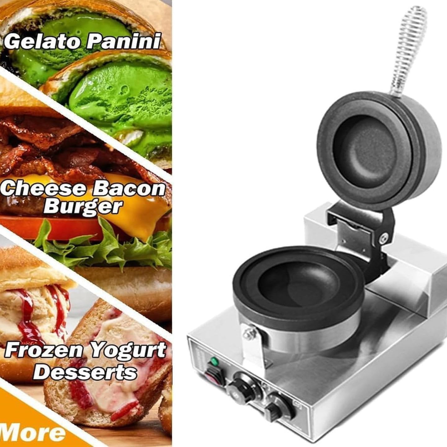 Macchina per hamburger elettrica, pressa per hamburger commerciale da 1200 W, temperatura regolabile 50-300 ℃, padella antiaderente, macchina per waffle all'uovo con bolle