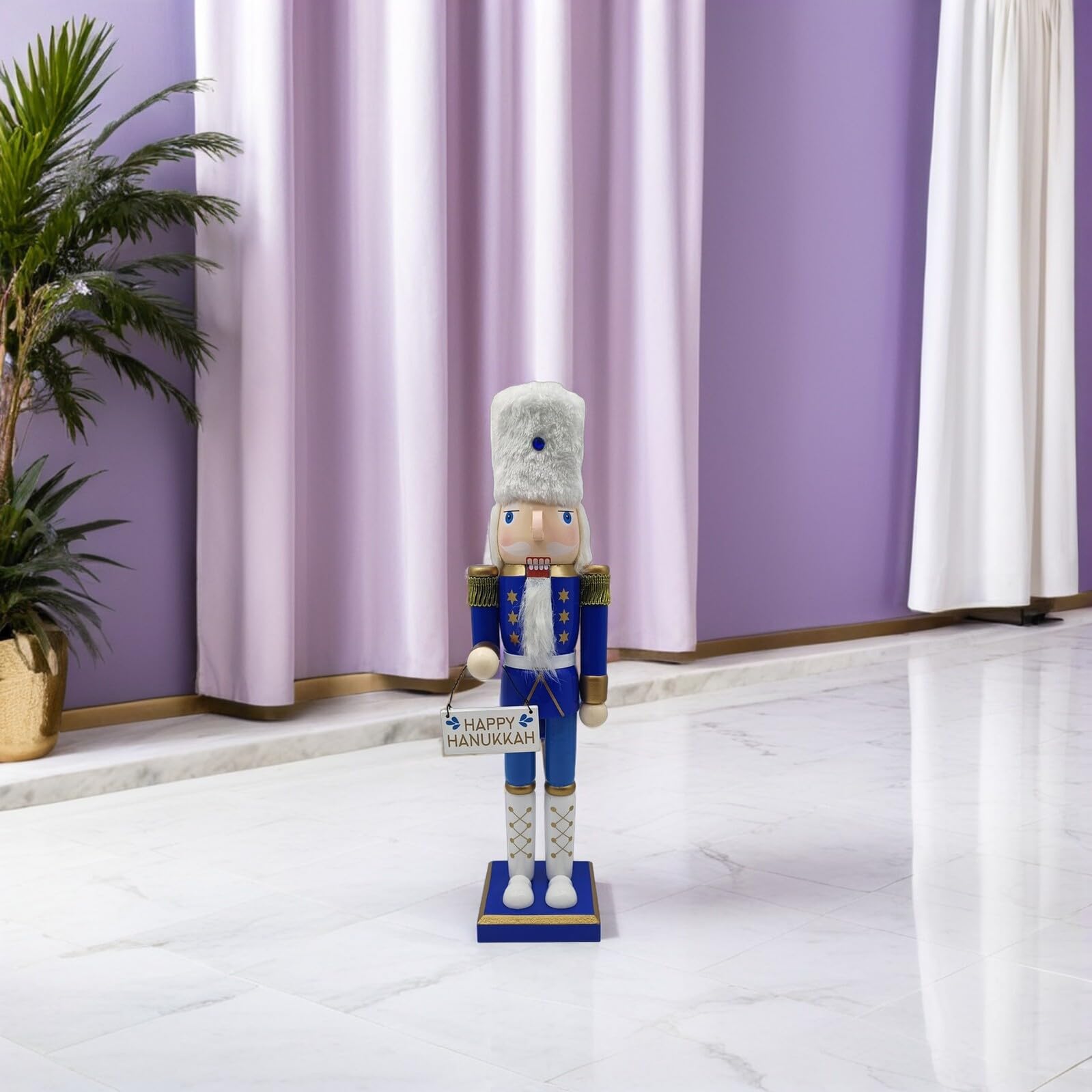 Lurrose Décoration Soldat Casse-Noisette Figurine Traditionnelle Bois Ornement de Table pour Hanoukka et Fêtes Juives