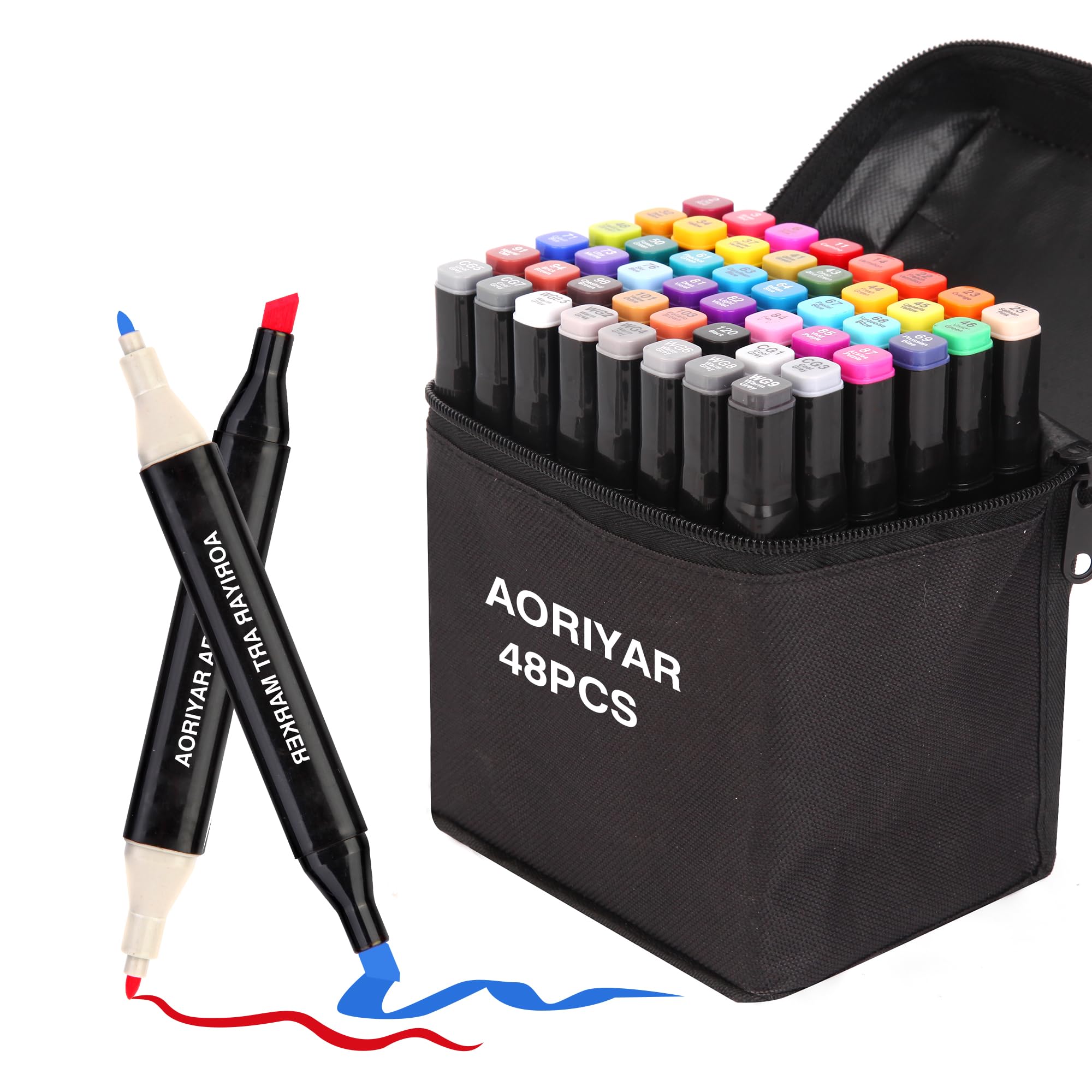 Alcohol Set di pennarelli per manga/design/scuola, con set di pennarelli ad asciugatura rapida, pennarelli a doppia faccia, pennarelli, pennarelli, disegno, colorare con borsa per il trasporto (80