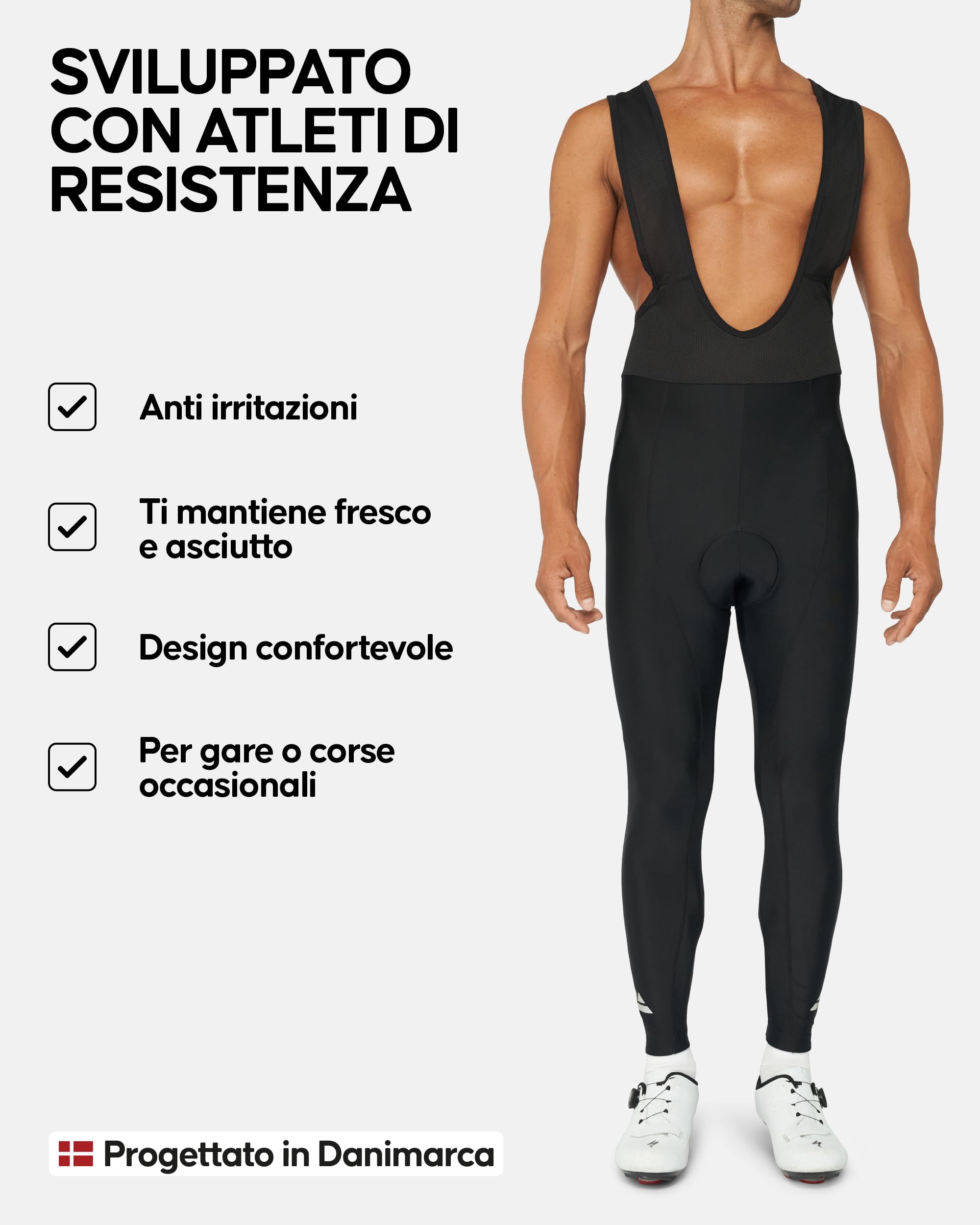 DANISH ENDURANCE Salopette Ciclismo, Pettorina e Pantaloni, Fondello Imbottito 3D in Camoscio, Quick Dry, da Uomo