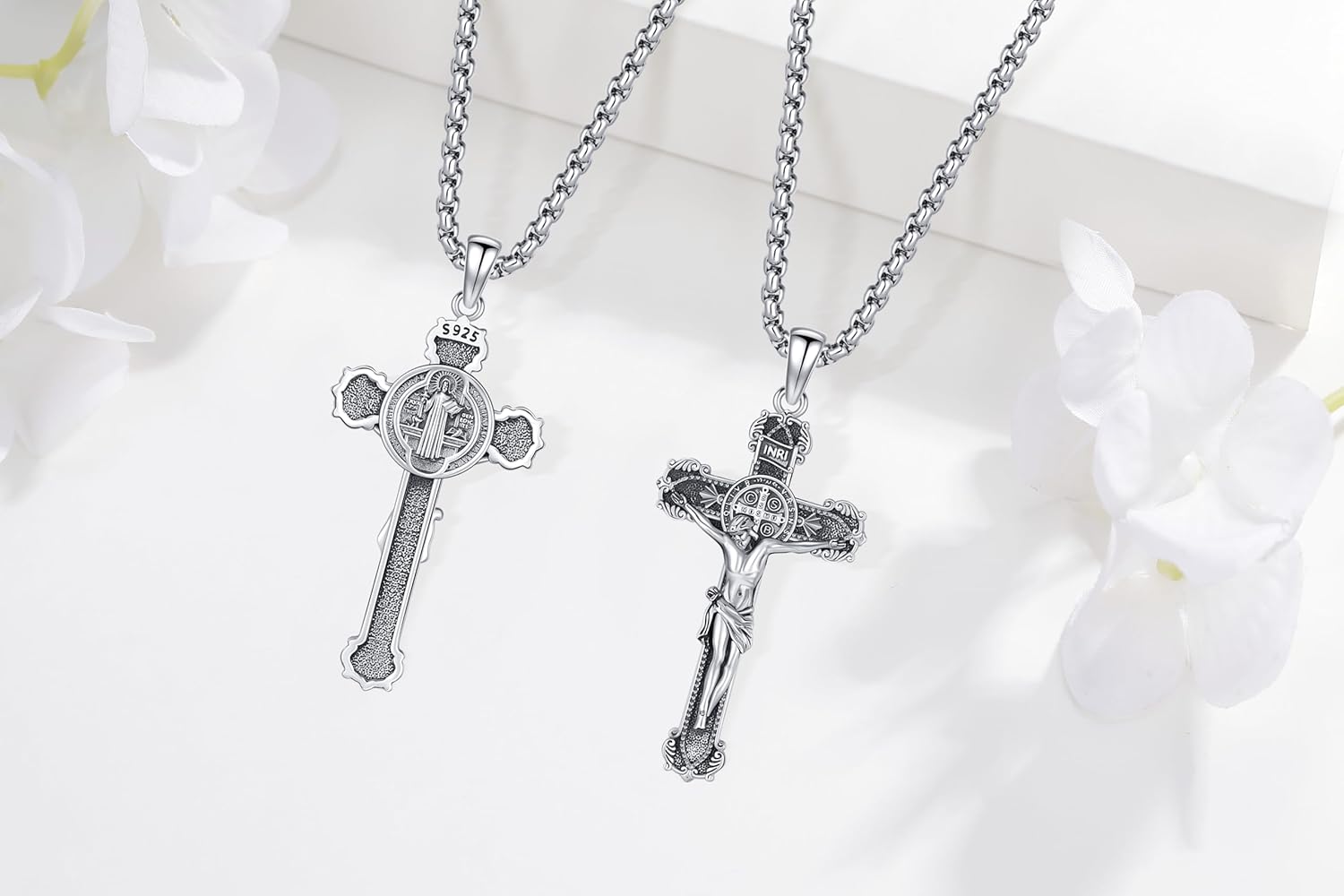 18K Gold St Michael Pendant/Saint Anthony/Archangel Raphael/St Benedict/San Judas/Jesus Cross/Santa Muerte/Virgin Mary Necklace 925 Sterling Silver Amulet Jewelry for Men Women - Image 3