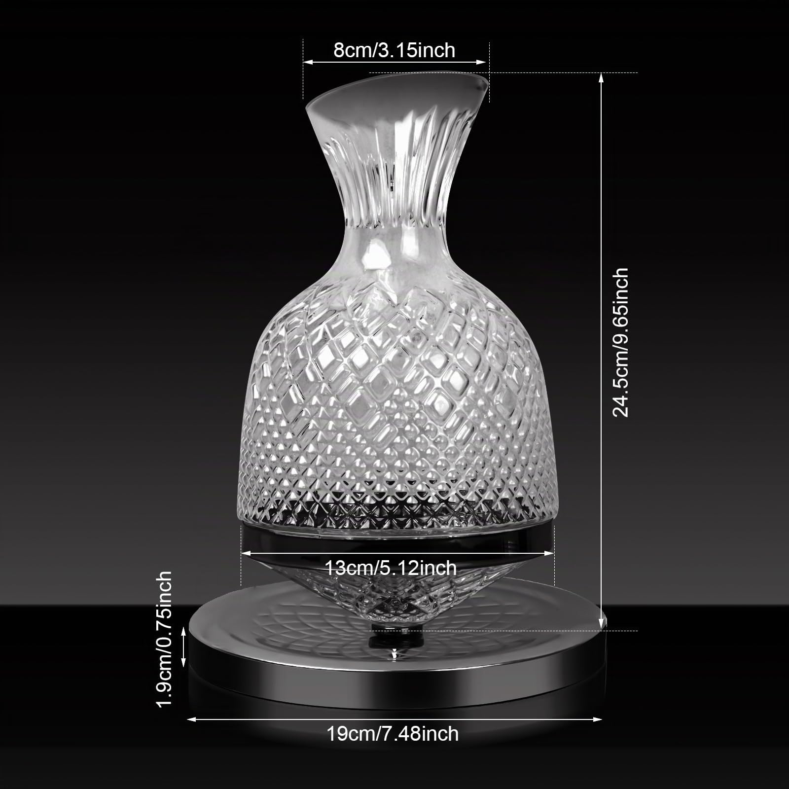 Decanter per Vino 1500ML, Decanter Vino Rosso Rotazione 360°, Caraffa Aeratore in Cristallo Vetro, Senza Piombo, Caraffa per Vino Soffiato a Mano, Vino Accessori, Regalo di Inaugurazione Casa