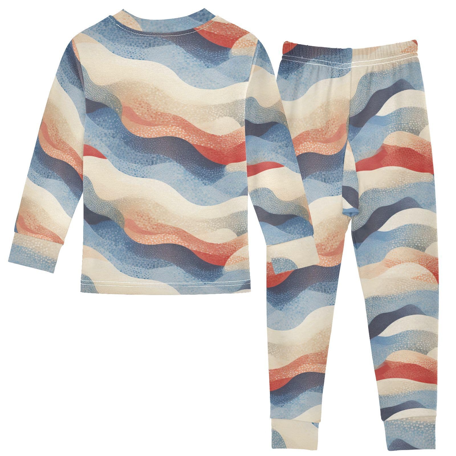 SPRIPORT Colorful Ocean Waves Soft Comfy Pajama Set Long Sleeve Top and Pants Cotton Sleepwear 2 Piece Pjs Set 4T Multicolor