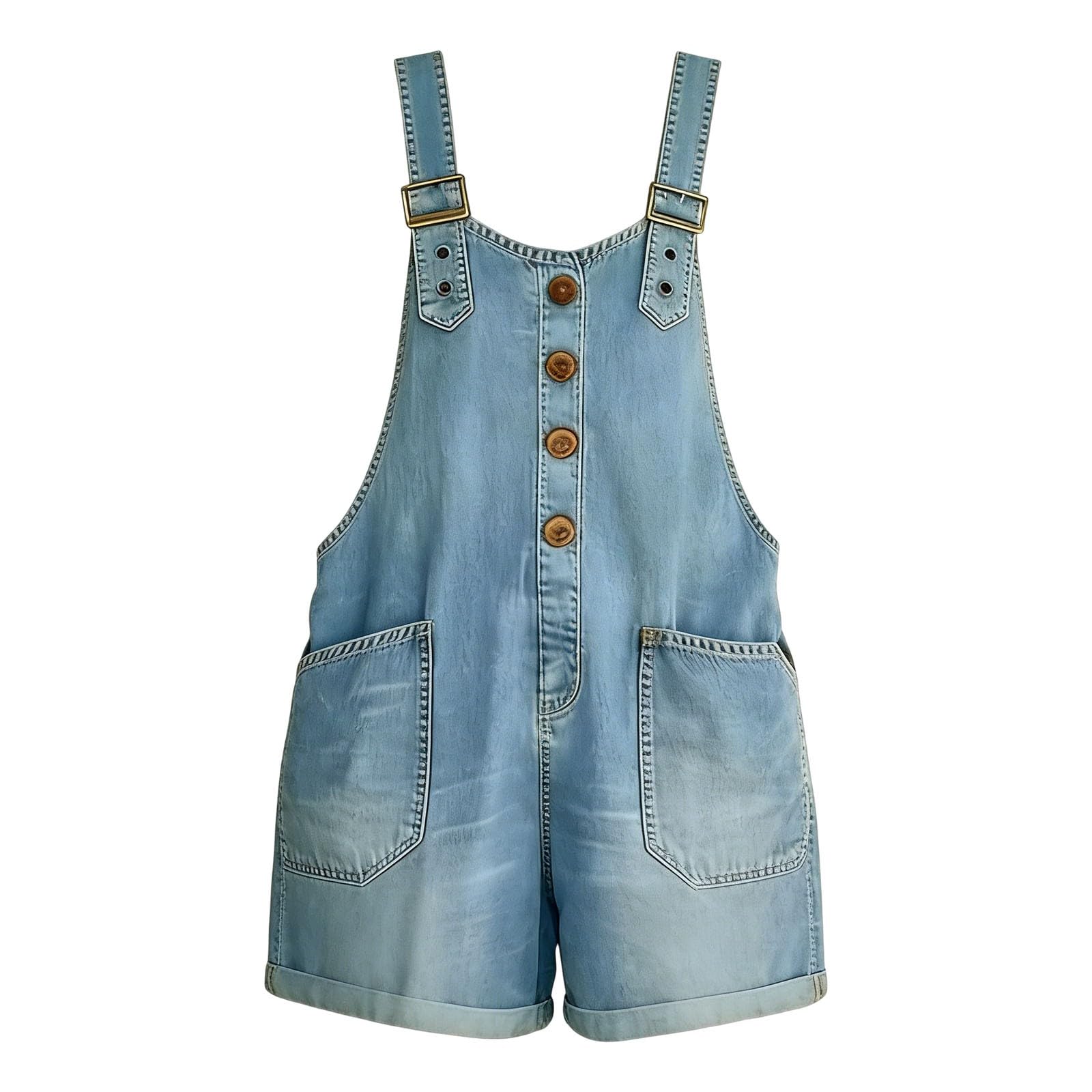 Salopette En Jean Pour Femme - Sans Manches Coupe Ample Vintage En Denim De Lavé Combinaisons à Jambes Larges Conception De Boutons Et Bretelles Réglables Avec Poches Décontracté Short
