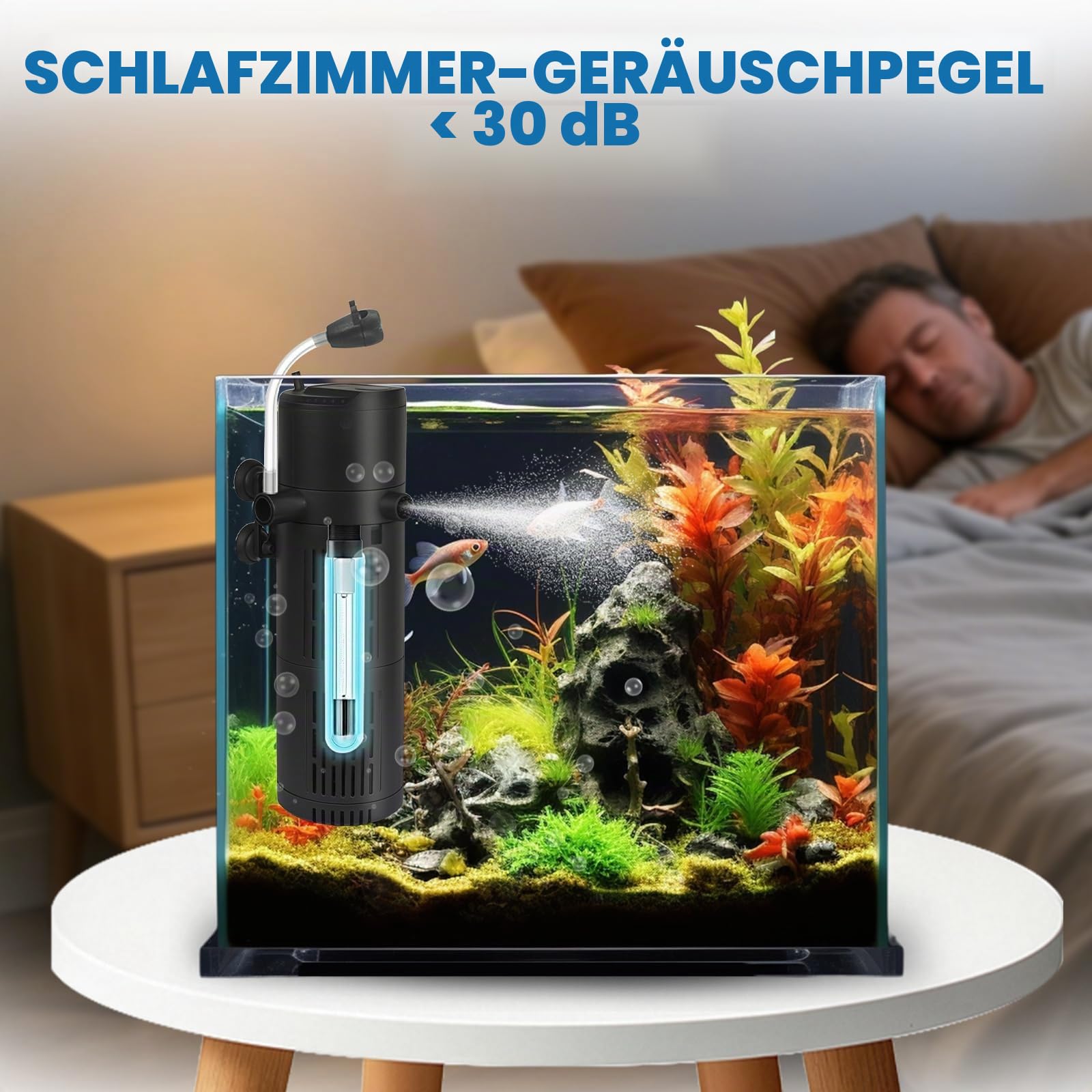 Aquarium Filter 1800L/H Anti Algen UV Klärer Innenfilter | Aquarium Innenfilter mit Belüftung und Regendusche, Leis Algenvernichter Wasserpumpe, Aquarien geeignet für 180-600L