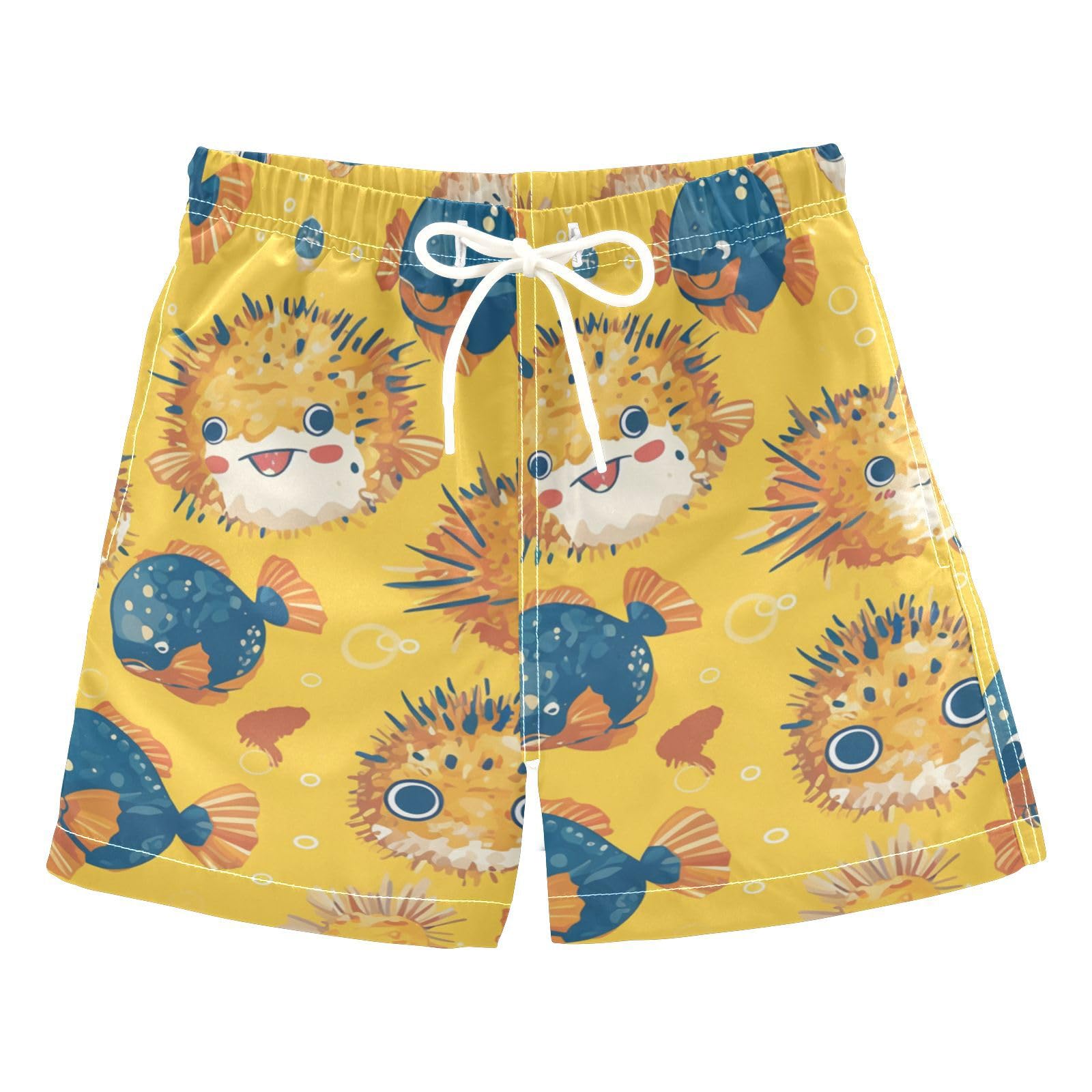 Cute Cartoon Puffer Fishs Toddler Swim Suits Swimming Party Boys Toddler Bathing Swimshorts Kids Swimwears Vacation 5T 5Y