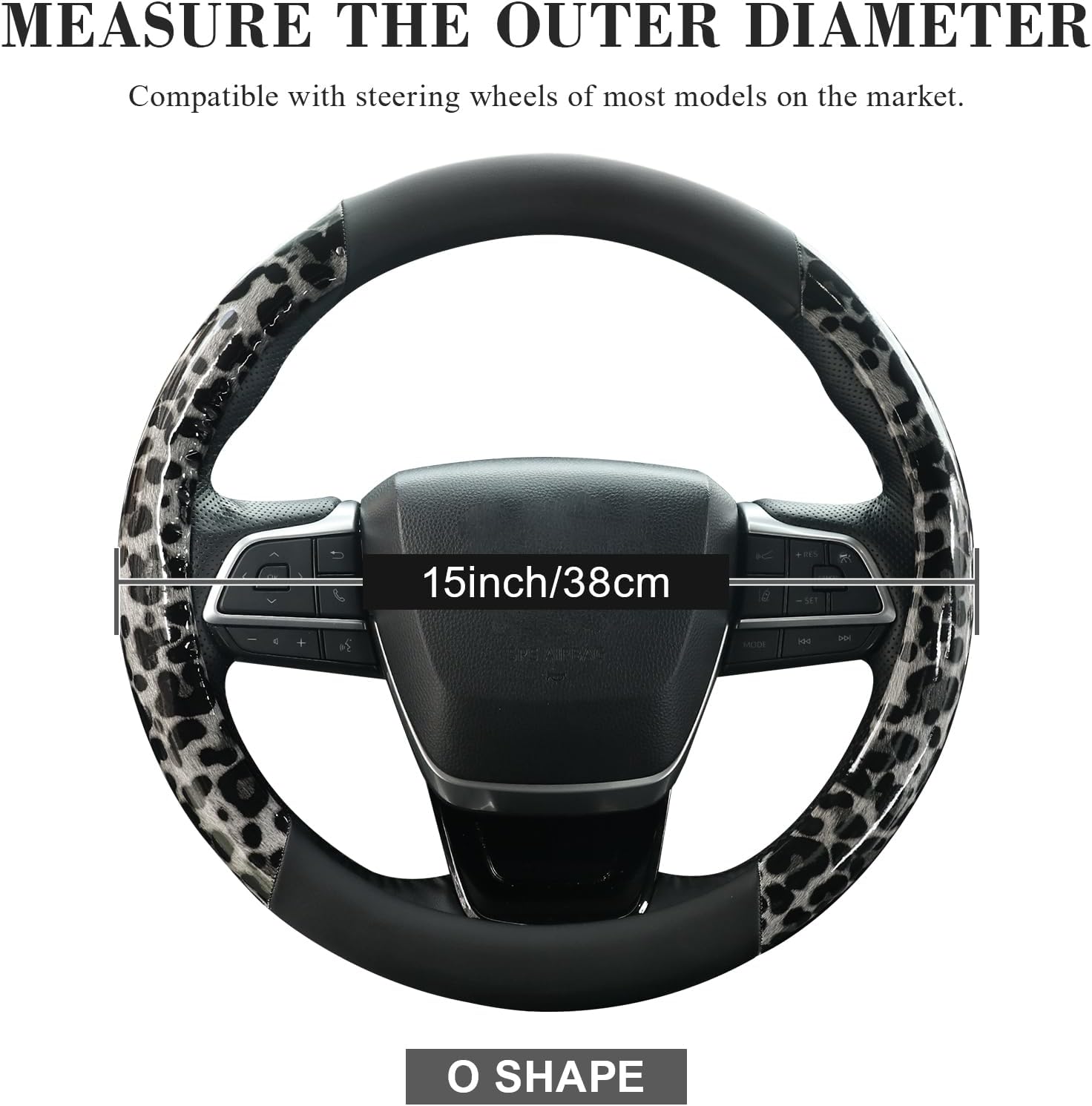 KAFEEK Black Leopard Cheetah Steering Wheel Cover, Universal 15 Inch, Anti-Slip PU Leather Car Steering Wheel Protector for Men Women, Fit for Cars, Auto, SUVs