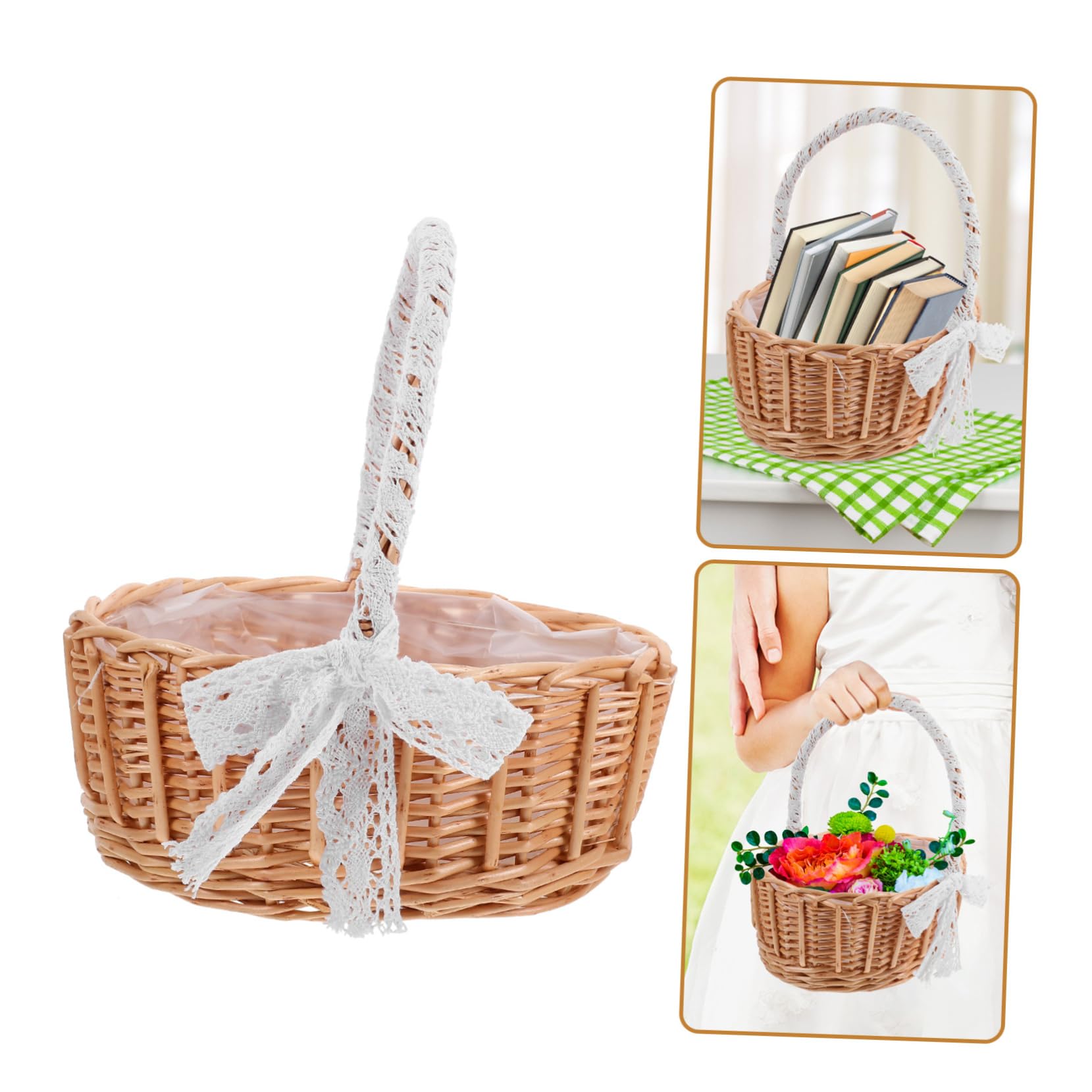 Yardwe 2pezzi Cesta Portatile Per Fiori Rattan Intrecciato Con Manici Pizzo Organizzazione Elegante Per Casa e Ufficio Per Bagno Armadio e Craft Area