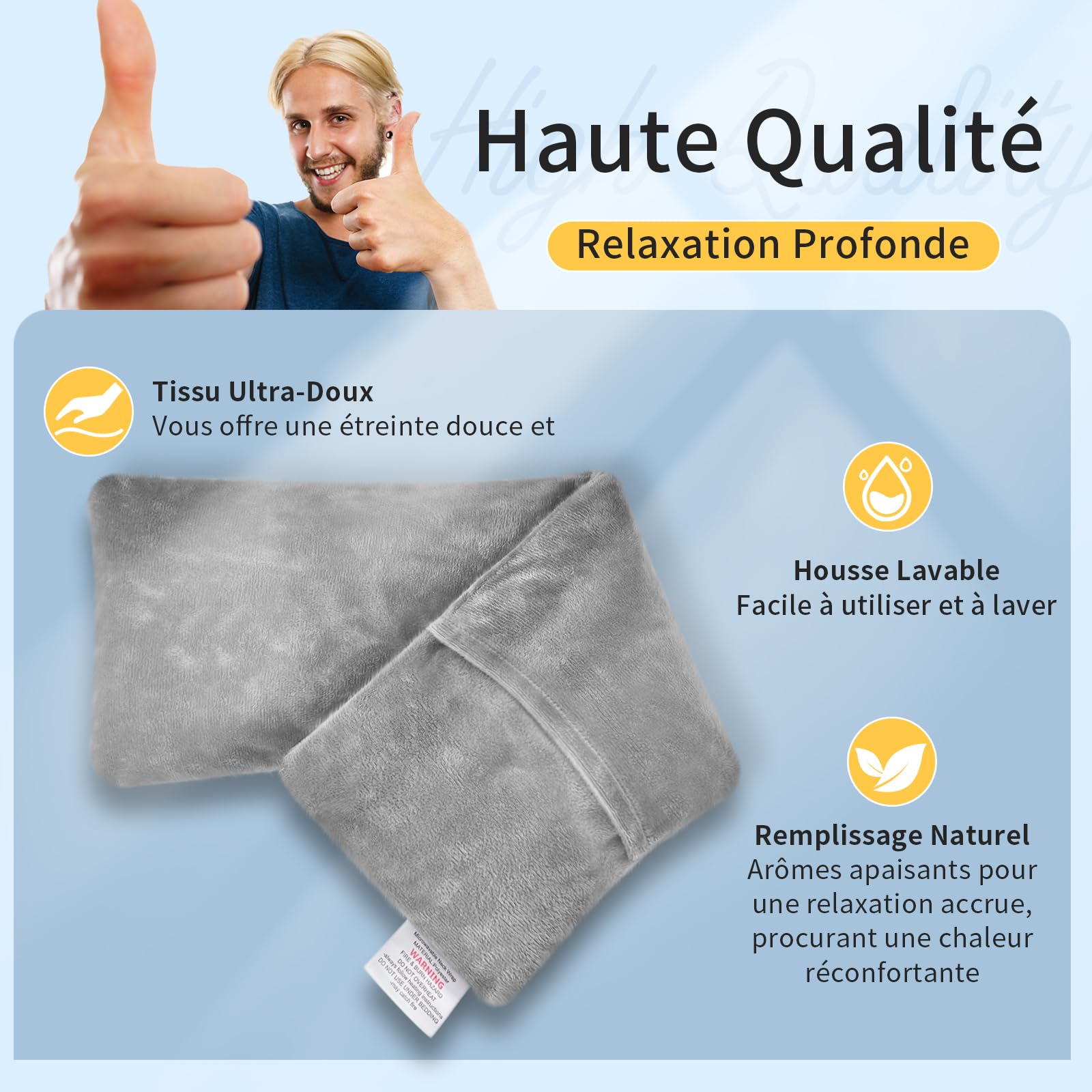 UNCN Coussin Chauffant du cou Cervicales Micro Onde - housse amovible, Bouillotte Micro-Onde, graine de lin,noyaux cerises