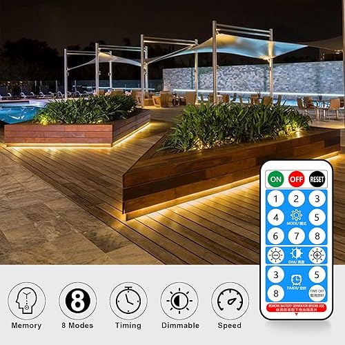 Miniatura 4 de MIHEAL Tira de luz LED solar de 32.8 pies, 560 LED, 2700 K, blanco cálido con función de temporizador remoto, luz nocturna de encendido automático
