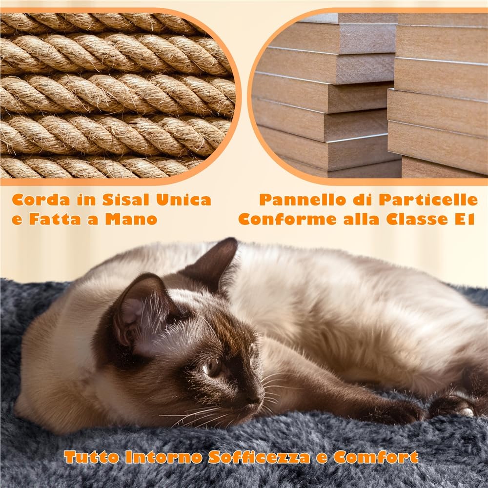 Yaheetech Albero Tiragraffi per Gatti Adulti Grandi Medi con Giocattolo Gioco Palle in Corda Sisal Naturale 61 x 49 x 158 cm Grigio Scuro