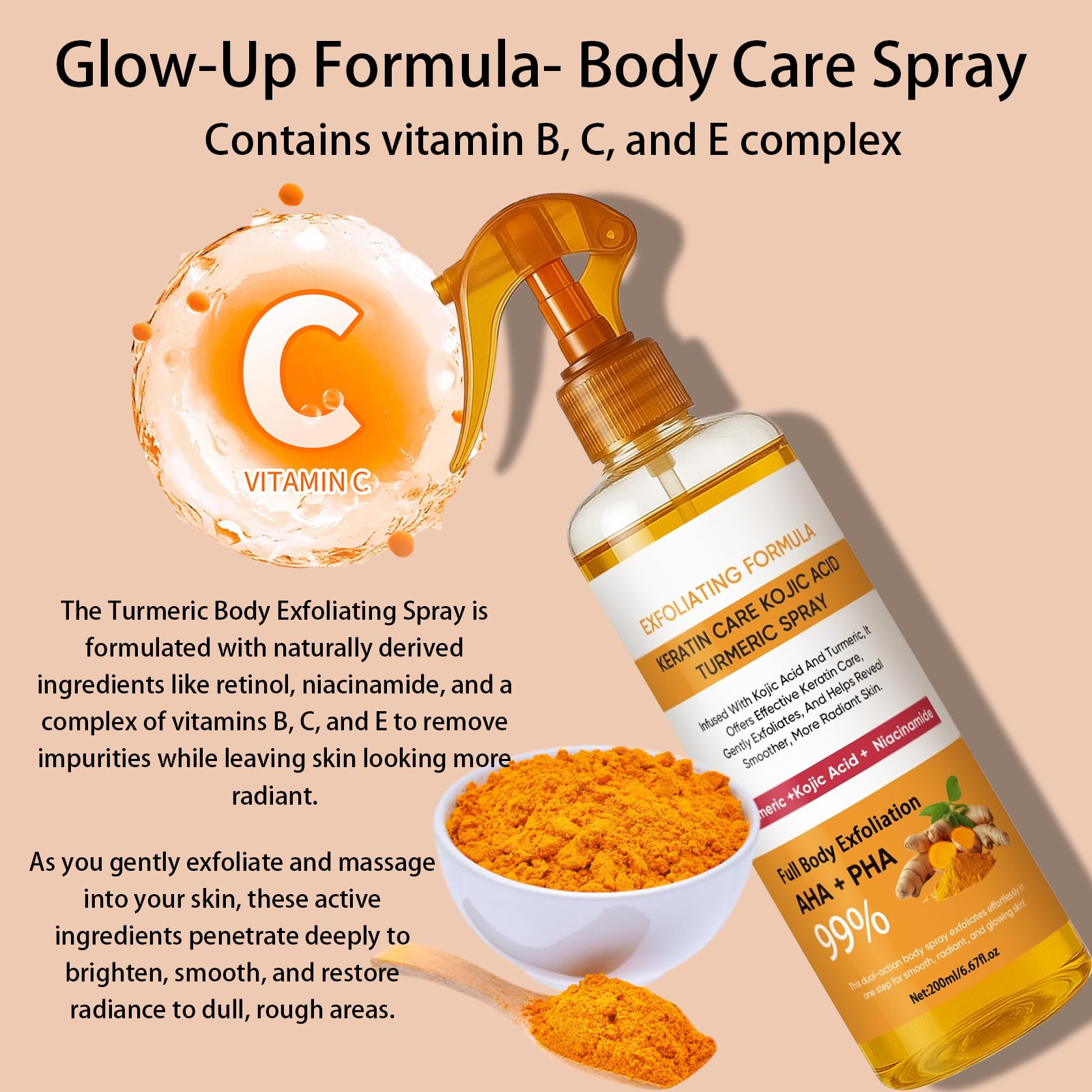 does turmeric contains glutathione Body Keratin Care Kojic Acid Spray 200ml, Turmeric Exfoliating Spray with Retinol, Glutathione, Niacinamide, Vitamin B, C, E, Exfoliates and Brighten Skin for All Skin Types (1) : Beauty & 7 Powerful Natural Sources of