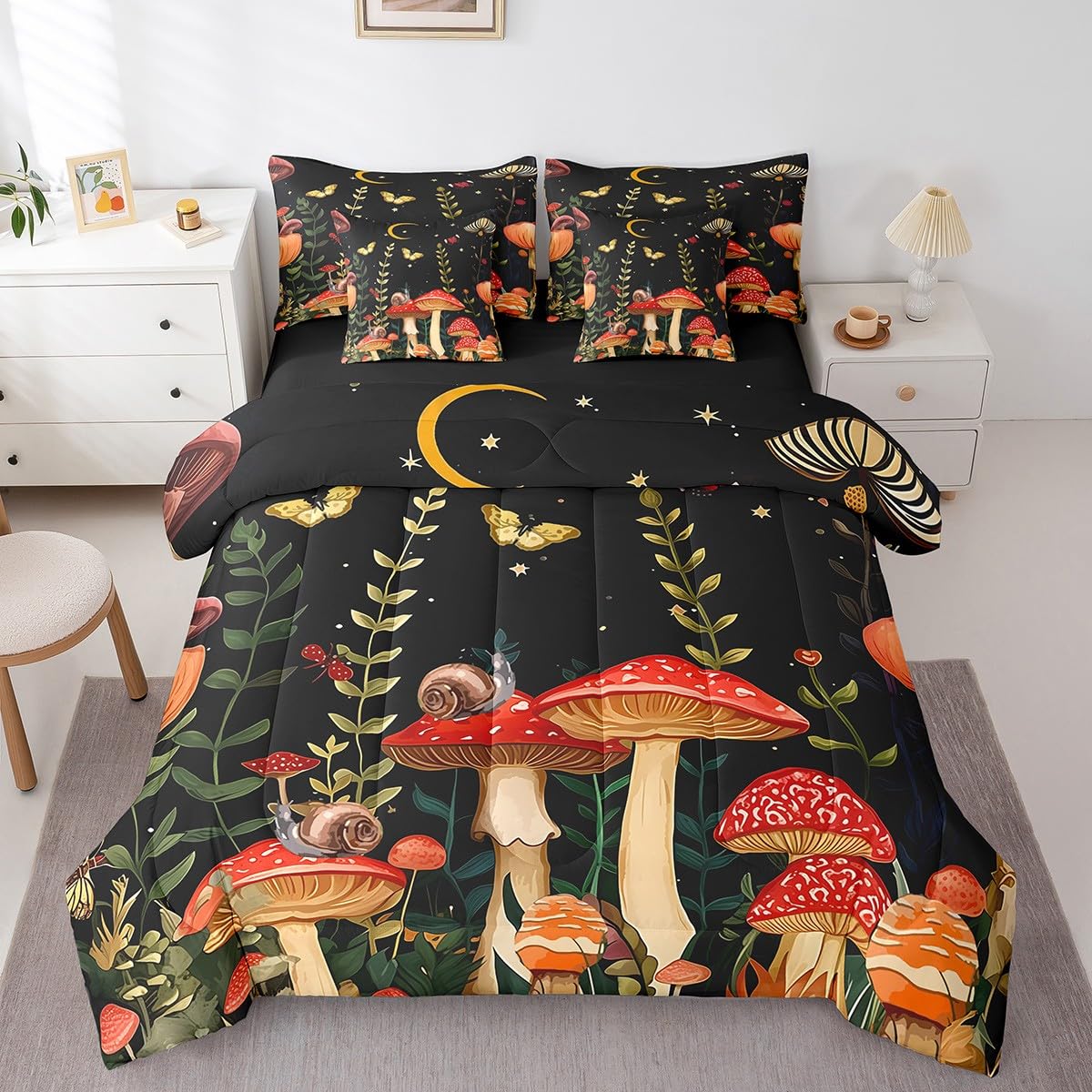 Feelyou Kids Red Mushroom 7 Piece Bedding Set Twin Size, Boys Girls