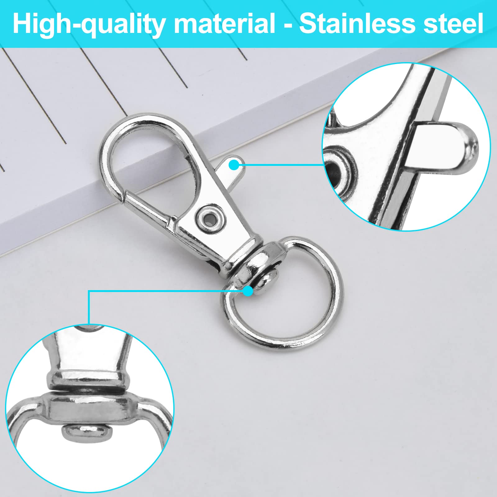 24 Portachiavi Con Moschettone - 25mm, 8 Colori, Per Chiavi, Artigianato E Fai Da Te - Foto 2