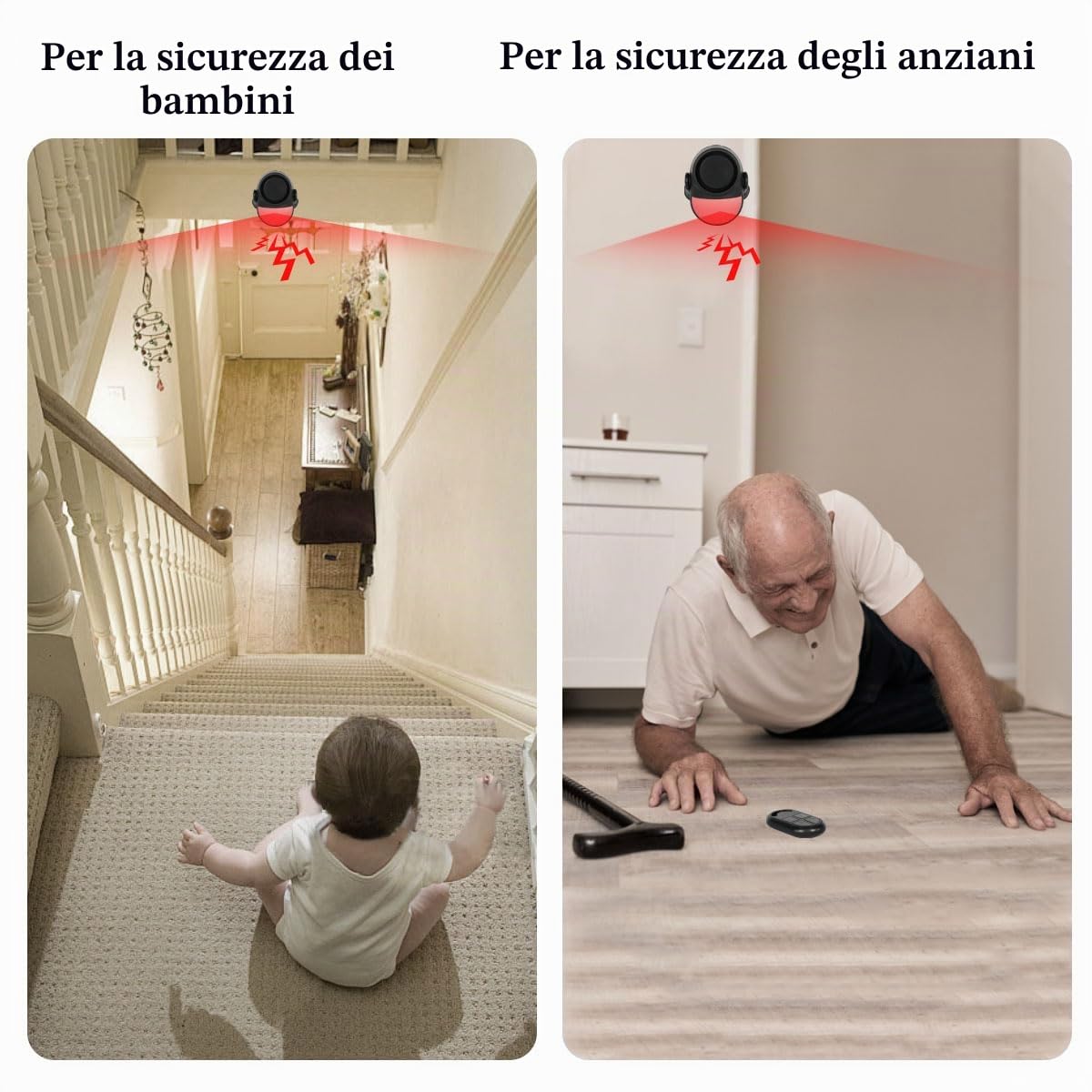 GLOOK Antifurto Allarme Casa Senza Fili con 2 Telecomando, 125dB Sensore Movimento Allarme, Sirena Allarme Perimetrale, Garage, Auto, Porta, Ingresso, Esterno, Finestre, Camper