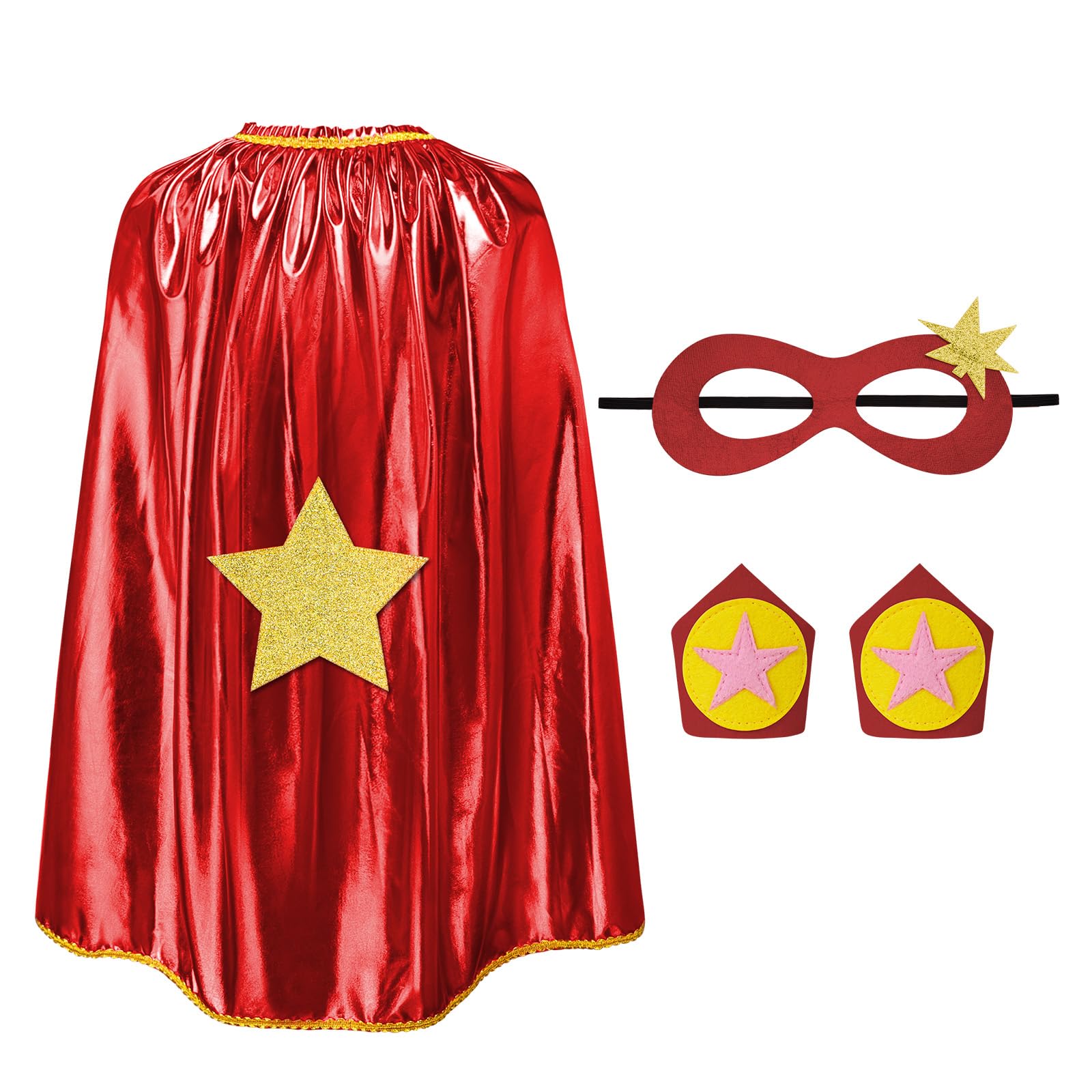 AUYAO Super-heroes Costumes Heroes Capes Kit, Kids Capes Cloak Dress Up Set with Mask and Wristband, 3Pcs Girls Princess Costumes Capes for Halloween Christmas Birthday Party(Red)