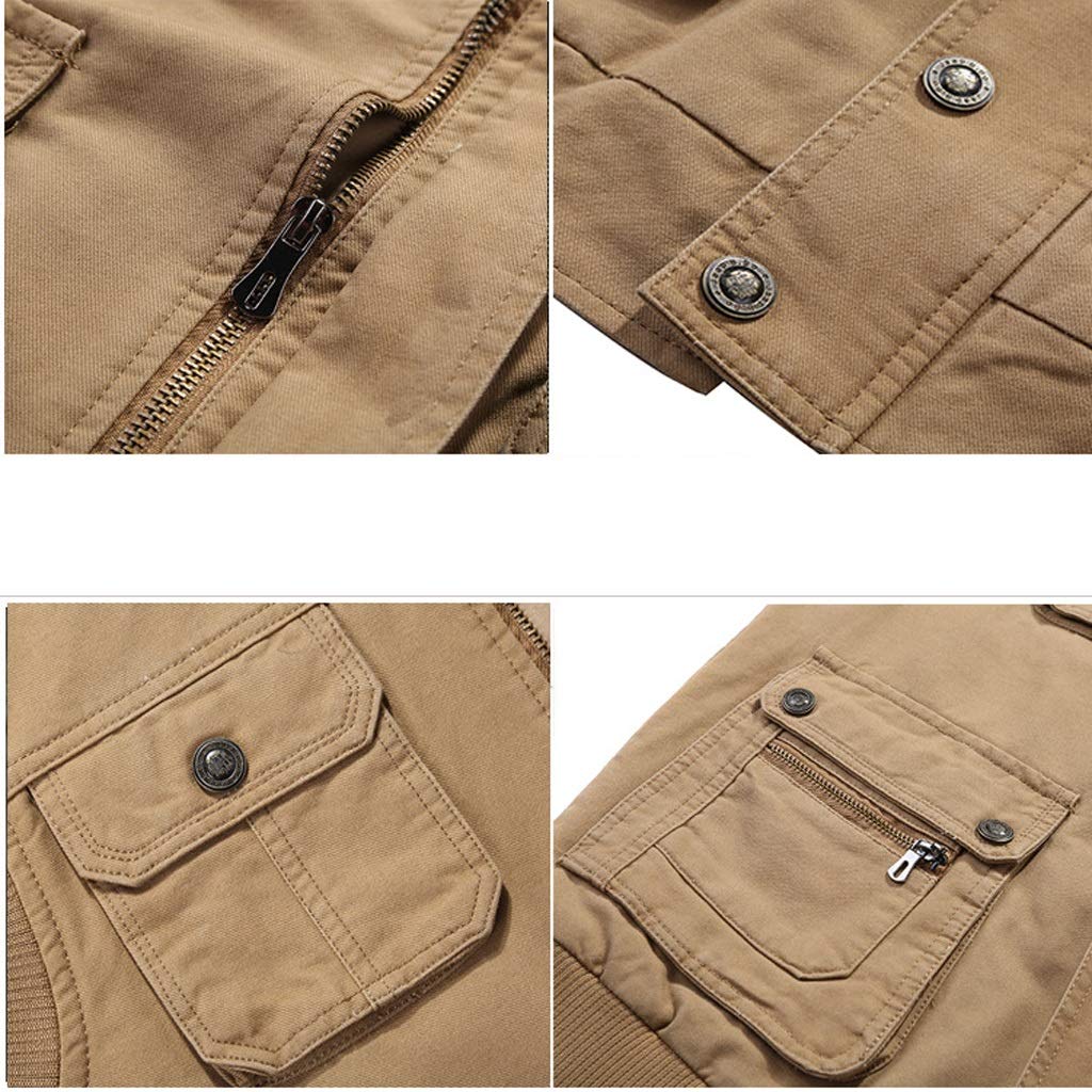 Wytrzymała, bawełniana kurtka outdoorowa z wieloma kieszeniami i kamizelką (Kolor: Khaki, Rozmiar: XXXL)