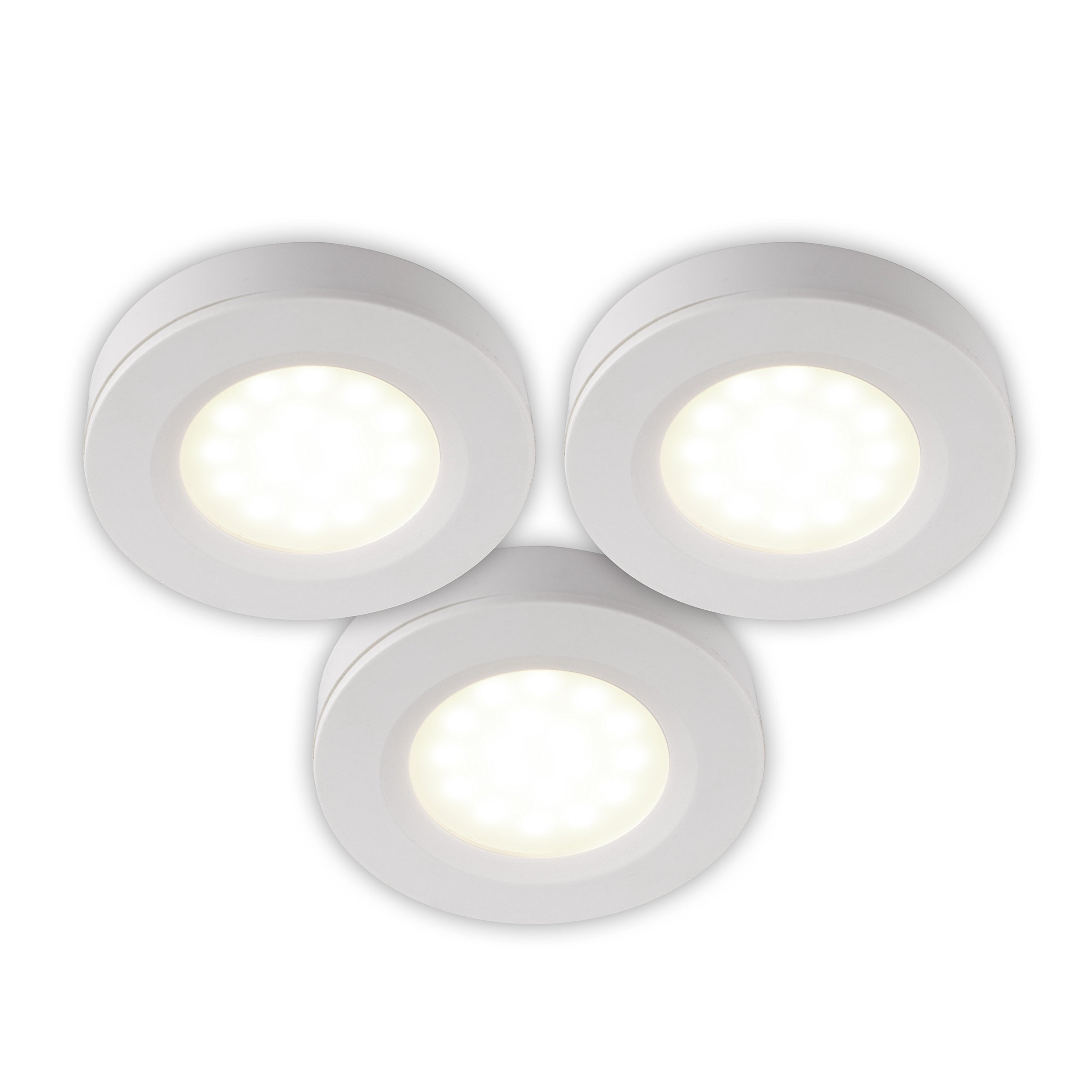 BAZZ U00063WH LED Under Cabinet Puck Lights, 3-Pack, 6W 360