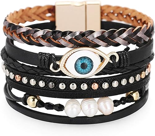 Leather Wrap Bracelet Boho Cuff Bracelets for Women Teen Girls Cross Bracelet Fashion Jewelry Gifts for Her