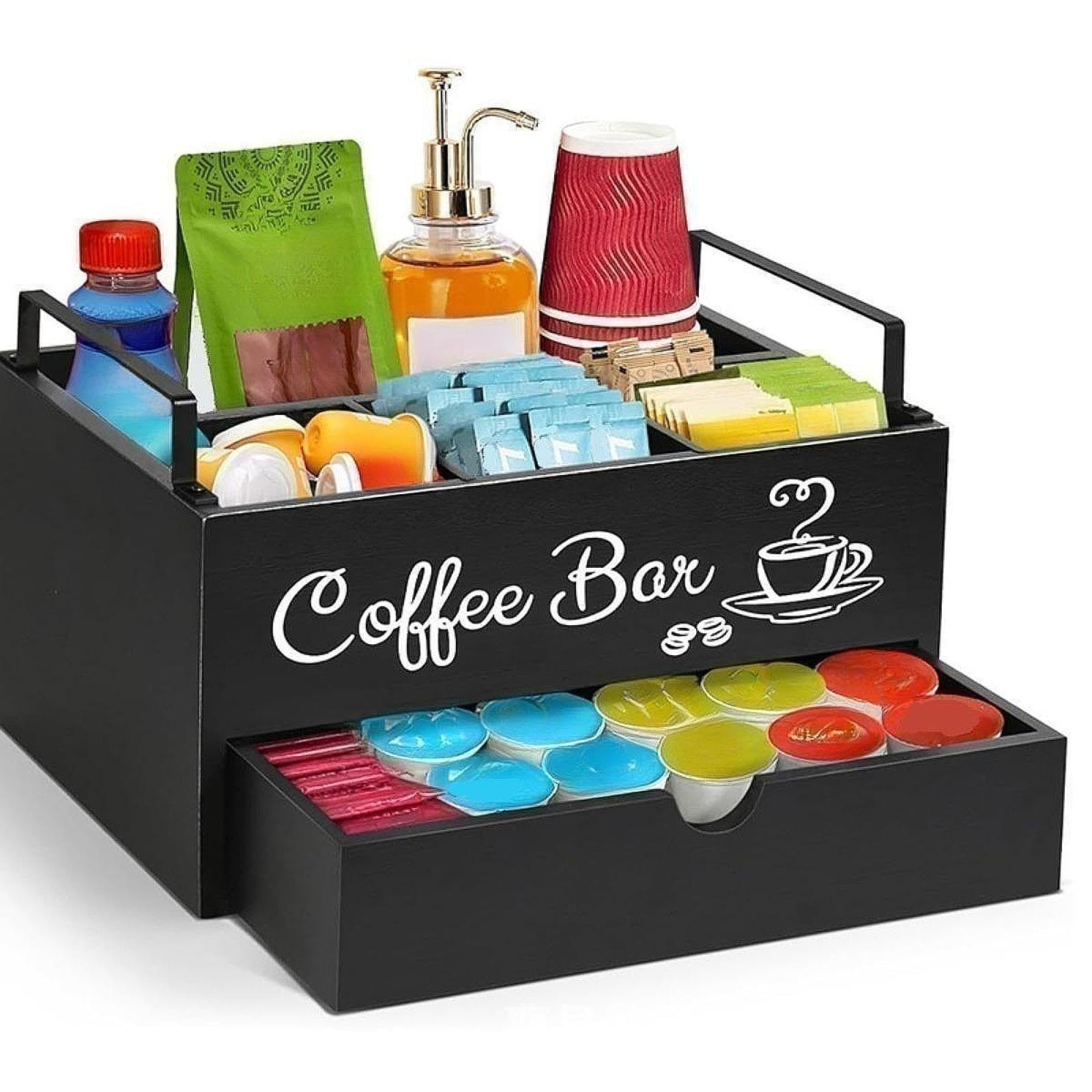Organizador de Estación de Café, Organizador de Cápsulas de Café con Compartimentos Espaciosos, Cesta de Madera para Condimentos, Dispensador de Té, a, Style B, Individual