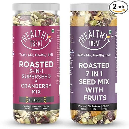 Roasted 5 in 1 Seed Mix with Cranberry and 7-in-1 Seed Mix with Fruits 300gm (Pack of 2- 150 g each) | The Ultimate Protein-Rich Combo Pack | Roasted Seeds mix for eating | High Protein Snacks | Healthy Snacks for Weight Loss | Gluten Free Snacks