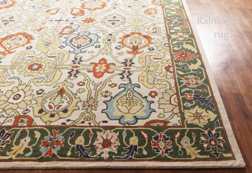 Tapete oriental tradicional artesanal de lana 9x12 beige miniatura 4