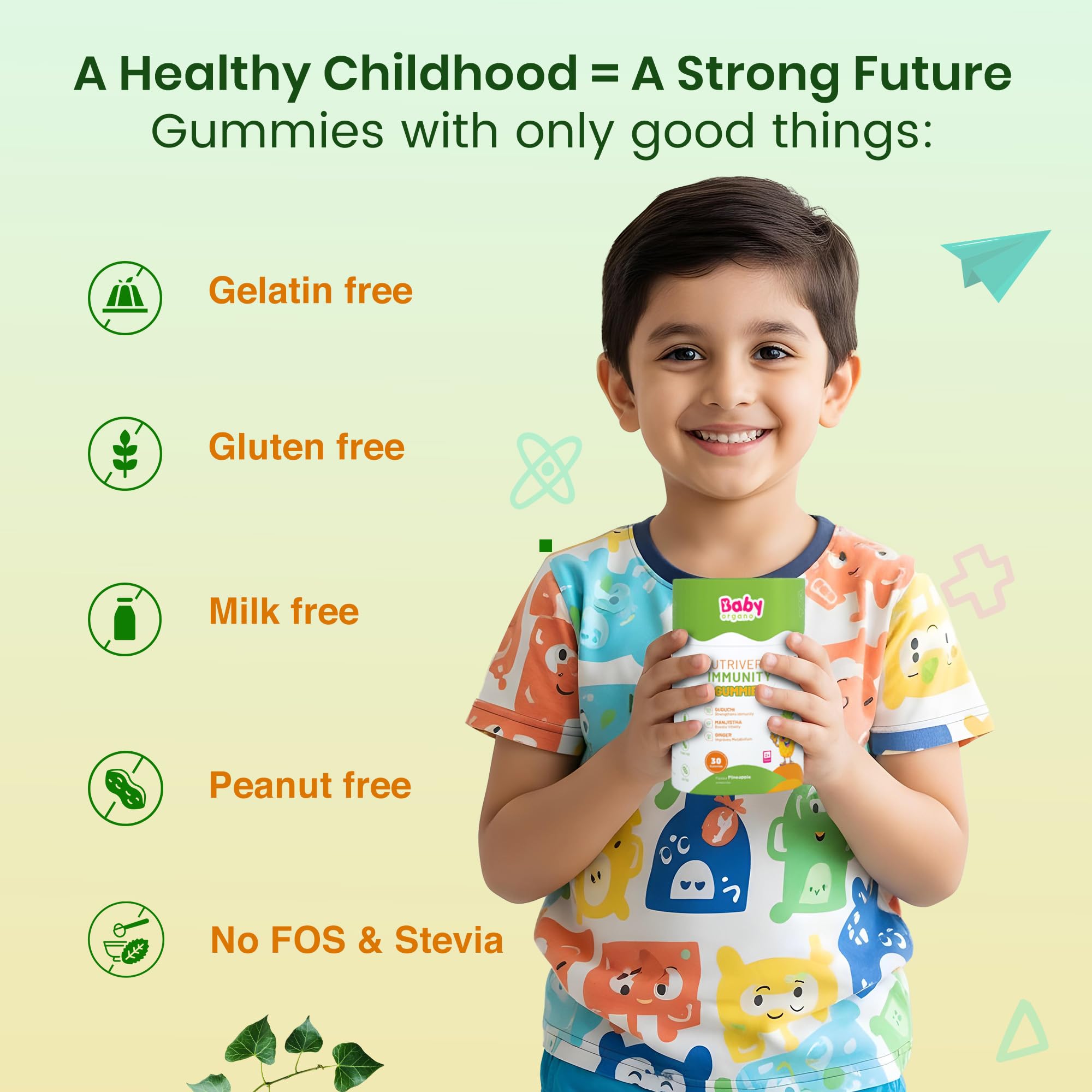BabyOrgano® Nutriverse Immunity Gummies for Kids (2-15 Years) | 4+ Ayurveda-Inspired Herbs | Boosts Stamina, Energy & Vitality | Gelatin-Free, Gluten-Free, Soy-Free | Pineapple Flavor | 30 Gummies – New Launch - Image 5 thumbnail
