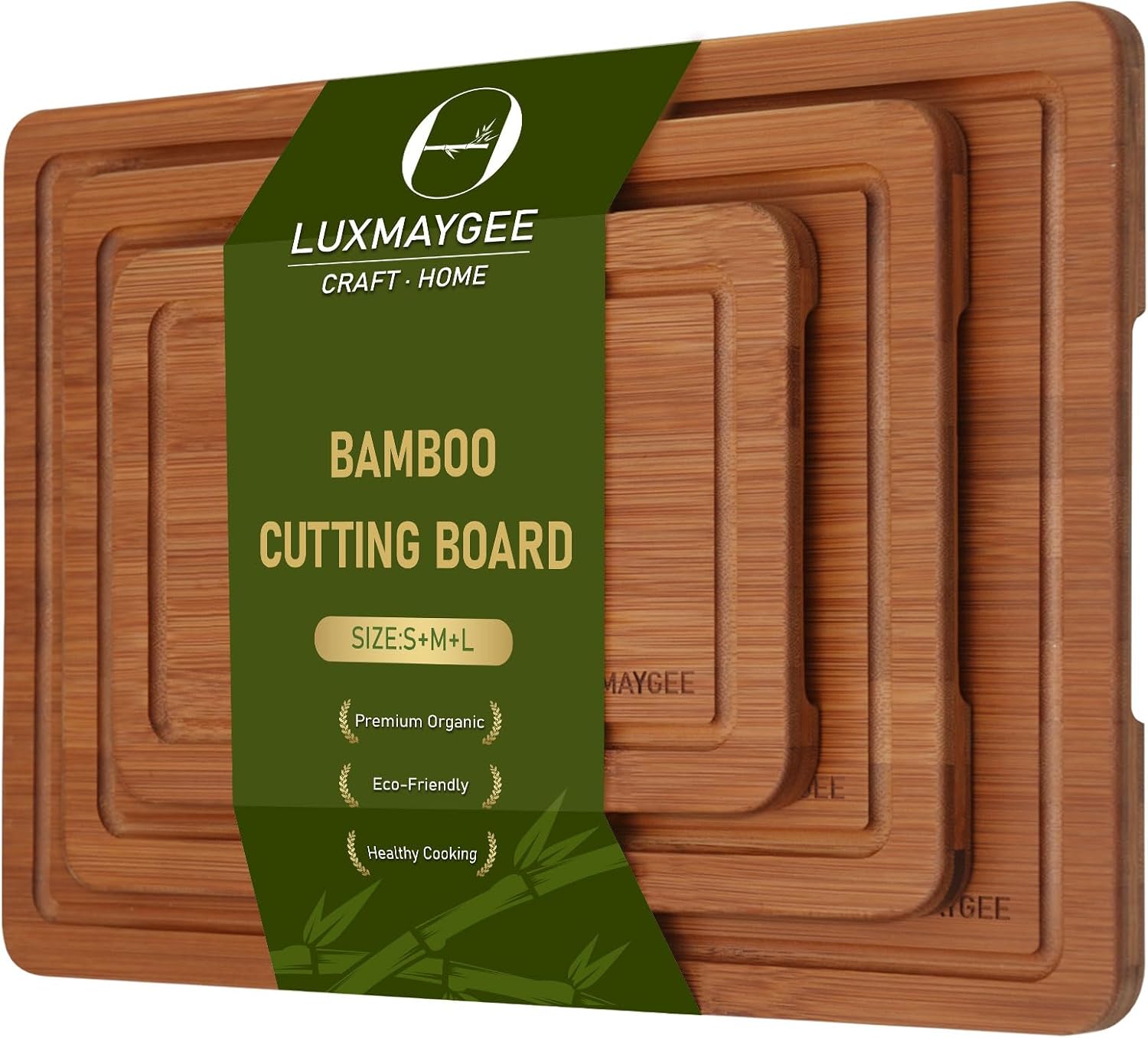 Bamboo Cutting Board Set, 3-Piece Carbonized Wood Cutting Boards with Deep Juice Groove, Non-Slip Feet & Handles – Durable Cutting Board for Meat, Vegetables, Fruits, Charcuterie, Ideal Kitchen Gift