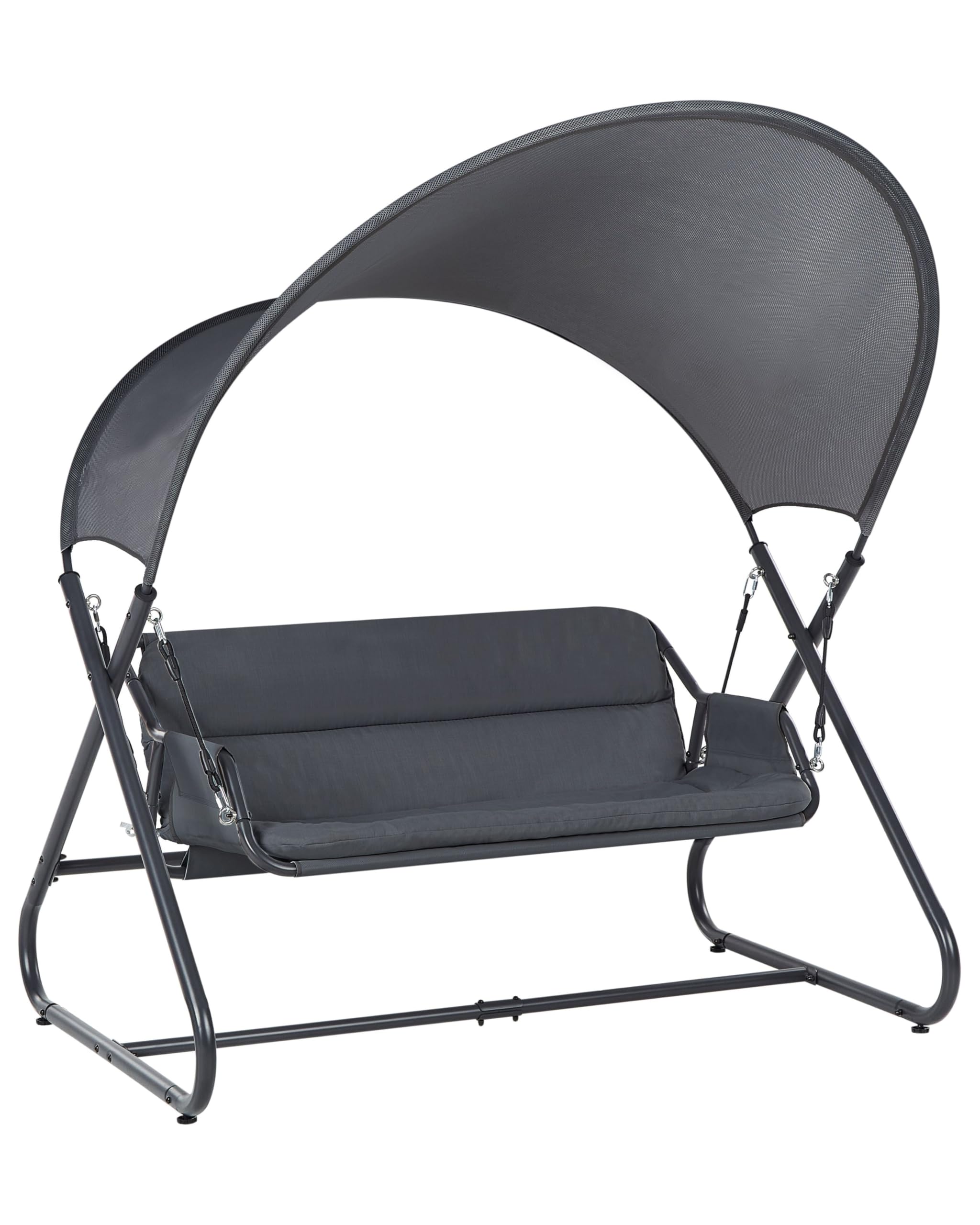 Balançoire de Jardin Moderne Siège en Polyester avec Auvent en Maille Cadre en Acier Gris Foncé Solagna