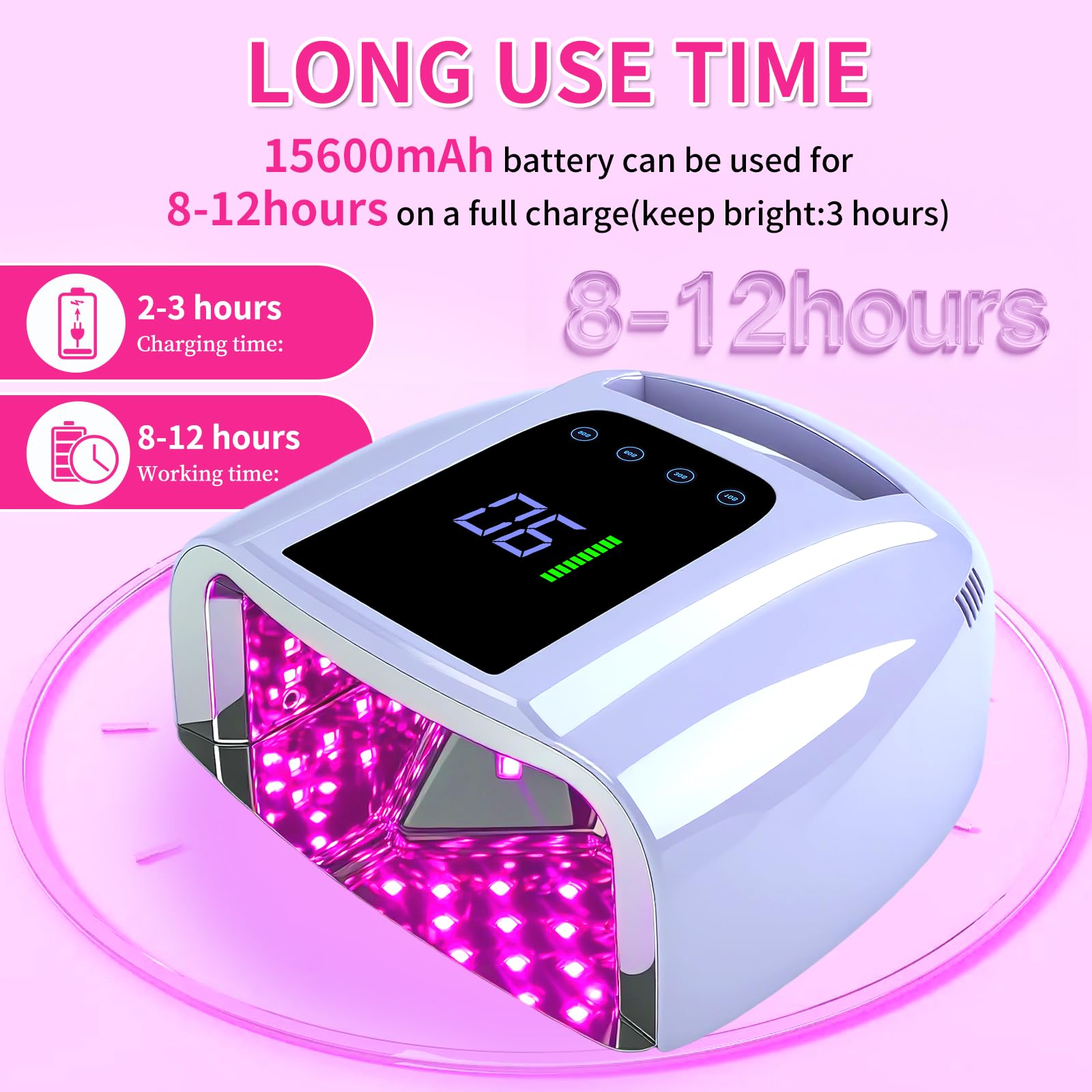 ANGNYA Violet 96W UV LED Nail Lamp with Rechargeable Battery