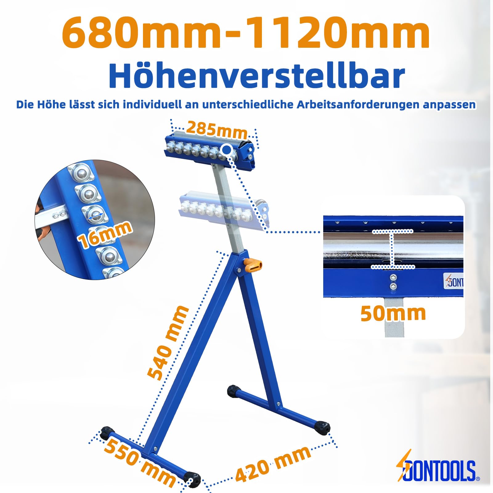 SoonTools 3-in-1-Rollenständer Für Die Holzbearbeitung, 60kg Tragfähigkeit, | Höhenverstellbar 68-112 cm, Robuster Klappständer Aus Edelstahl, Für Tischsäge, Gehrungssäge