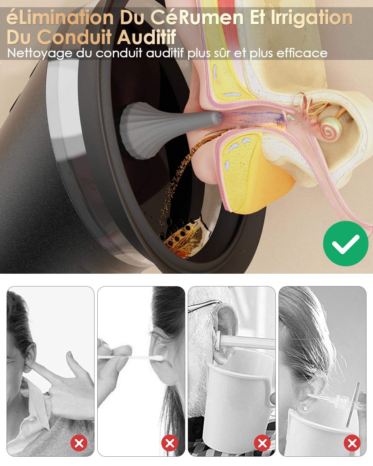 Nettoyage Oreille Electrique, 2 IN 1 Douchette Nettoyeur Oreille éTanche IPX67 2000 Mah, écran LED 3 Modes de Nettoyage et 11 Embouts Auriculaires pour Adultes, Enfants