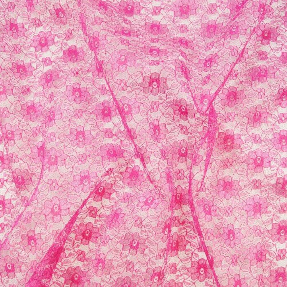 Floral Lace Fabric Dressmaking 100% Polyester Dress Net Bridal (Per metre) (Cerise)