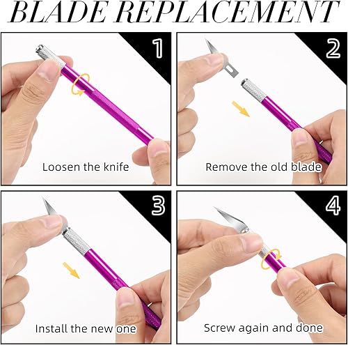 Miniatura 5 de Exacto - Cuchillo de manualidades, cuchillo de pasatiempo, paquete de 74 con 4 cuchillos afilados actualizados y 70 cuchillas de repuesto para arte,