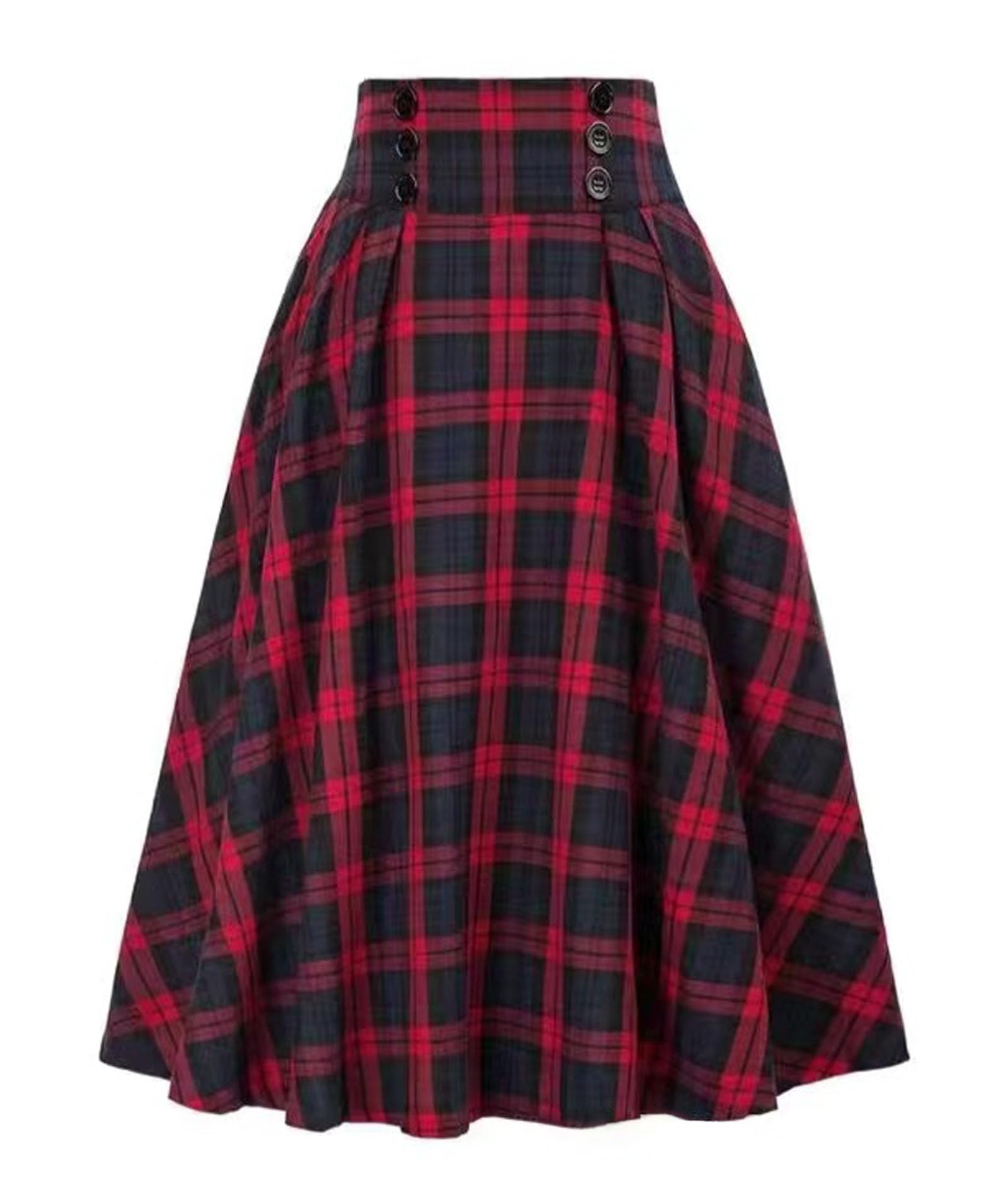 SEMATOMALA Womens Tartan Plaid A Line Skirt Fall Winter High Waisted Victorian Flowy Flannel Long Skirts