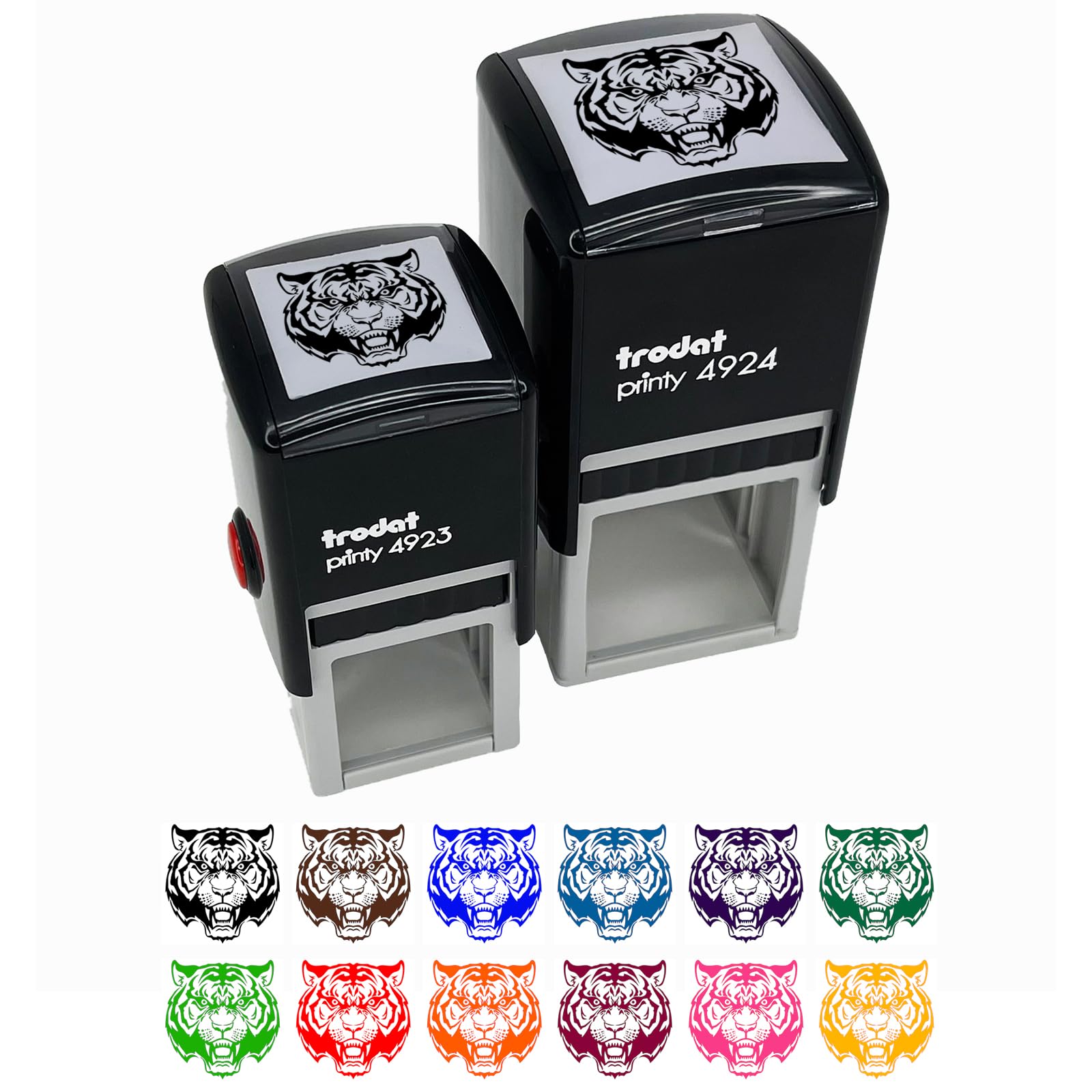 Fierce Tiger Face Self-Inking Rubber Stamp Ink Stamper - 1-1/2 Inch Large - Red Ink