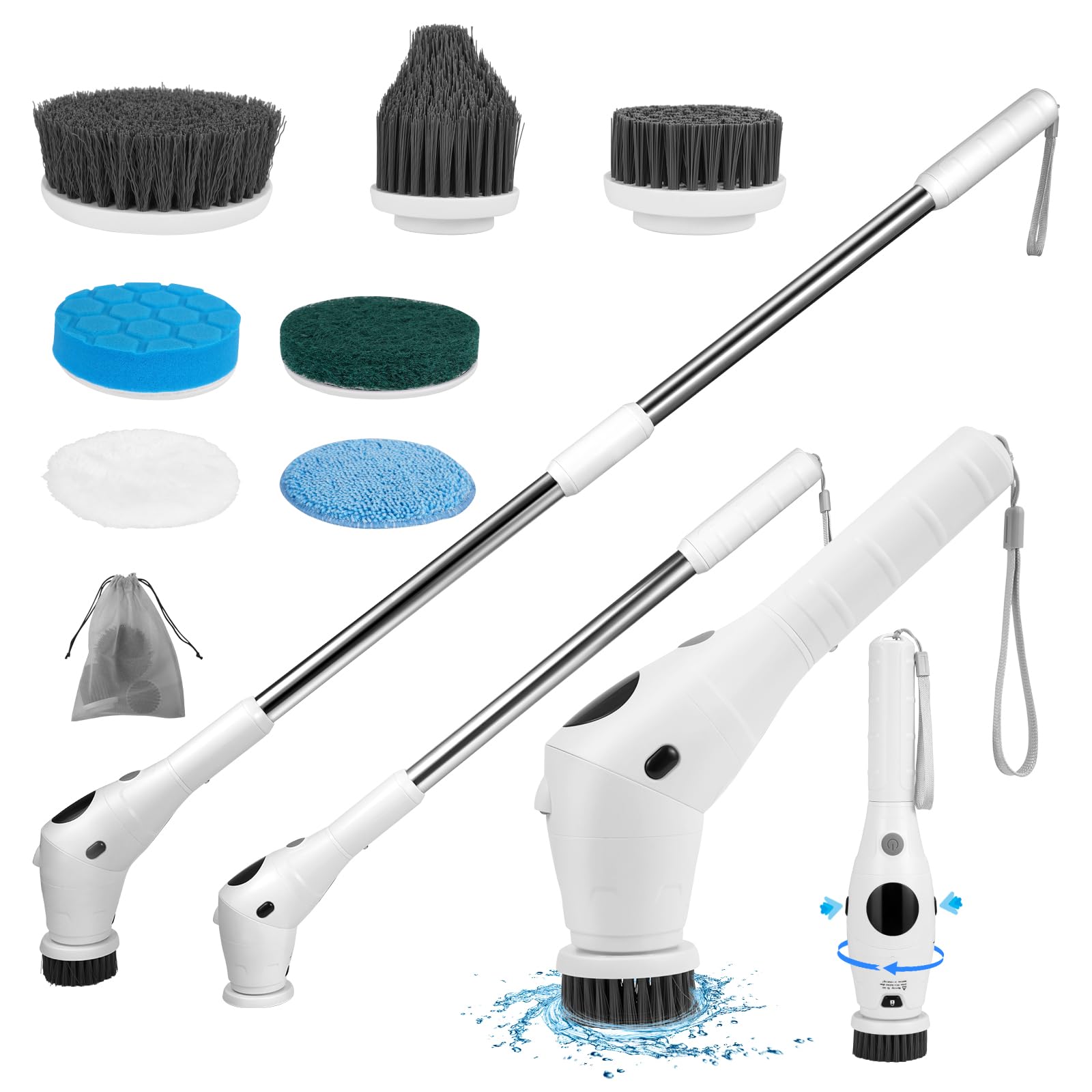 Electric Spin Scrubber, 3-Speed 180" Adjustable Long Handle Cordless Brush Power Electric Brush for Cleaning with 8 Replaceable Brush Heads for Bathroom Tub Floor Tile Kitchen Car Wash Preferences