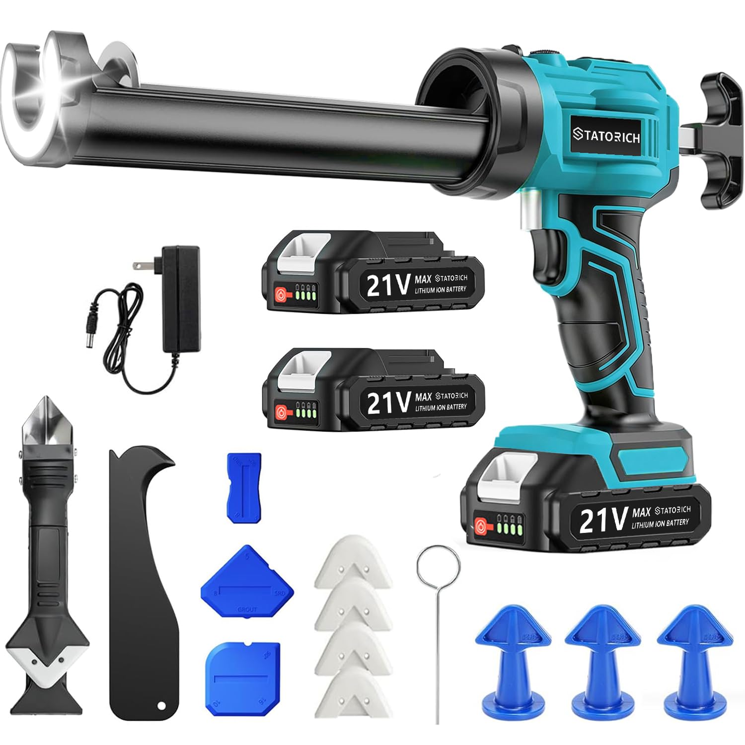 Pistola de calafateo inalámbrica compatible con Makita 18 V, aplicador de pistola selladora eléctrica de silicona con 2 baterías