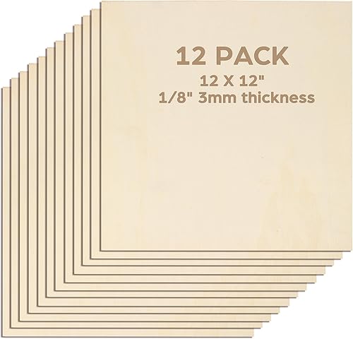 LotFancy Hojas de tilo para manualidades, paquete de 12, 12 x 12 x 18 pulgadas, hojas de madera contrachapada de 0.118 in de grosor, tableros de