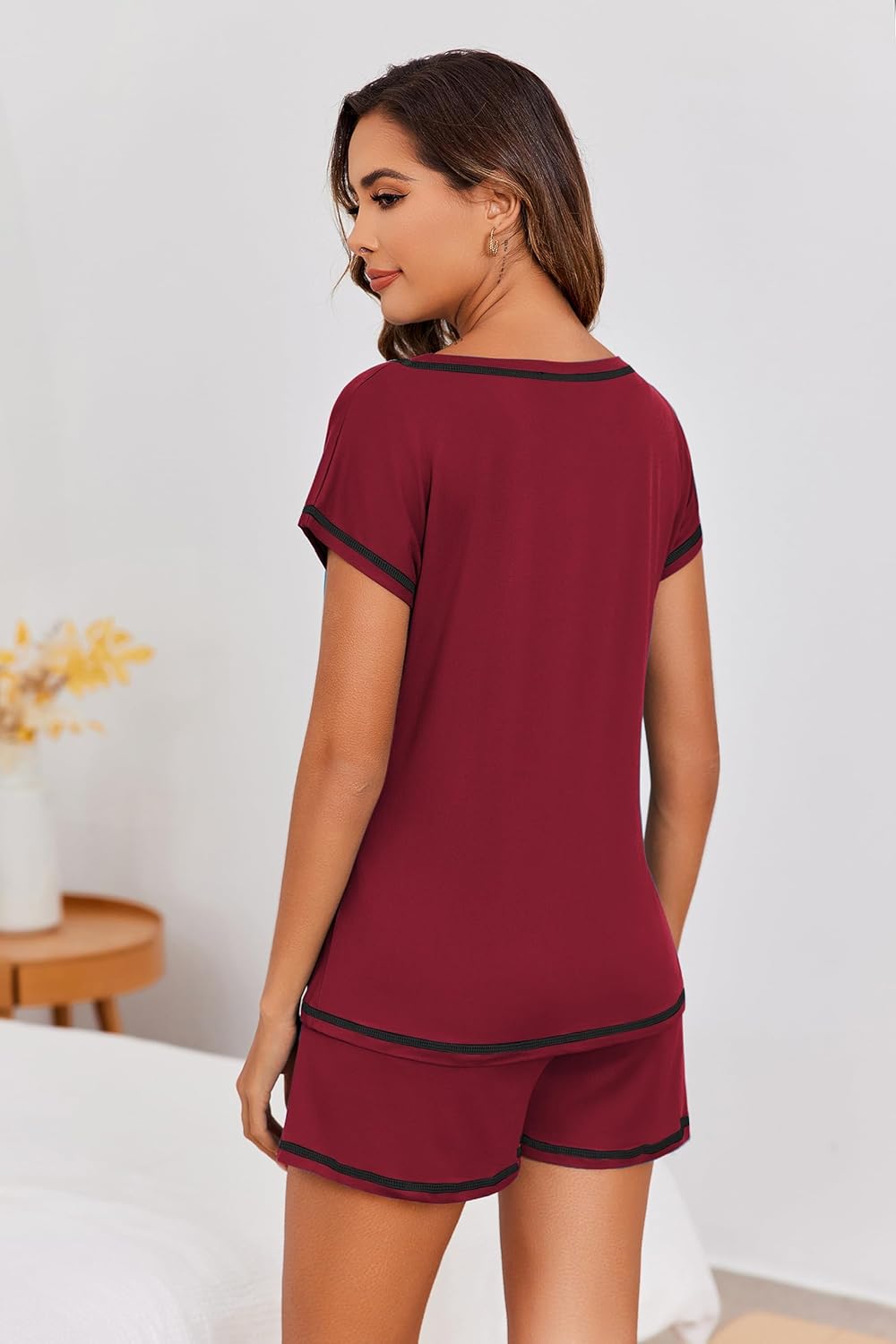 Ekouaer Womens Pajama Sets 2 Piece Soft Short Sleeve Top and Shorts Sleepwear Round Neck Pjs Lounge Set with Pockets - Image 4