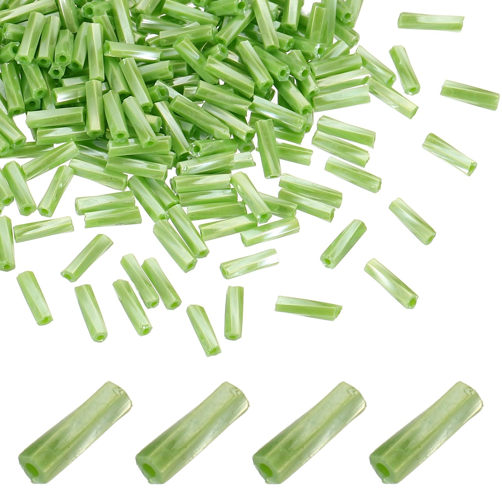 sourcing map 1500Pcs Glass Bugle Seed Beads, 6x2mm Mini Long Tube Seed Beads Tube Loose Glass Seed Spacer Bead for DIY Earring Bracelets Necklace Jewelry Making Embroidery, Fruit Green