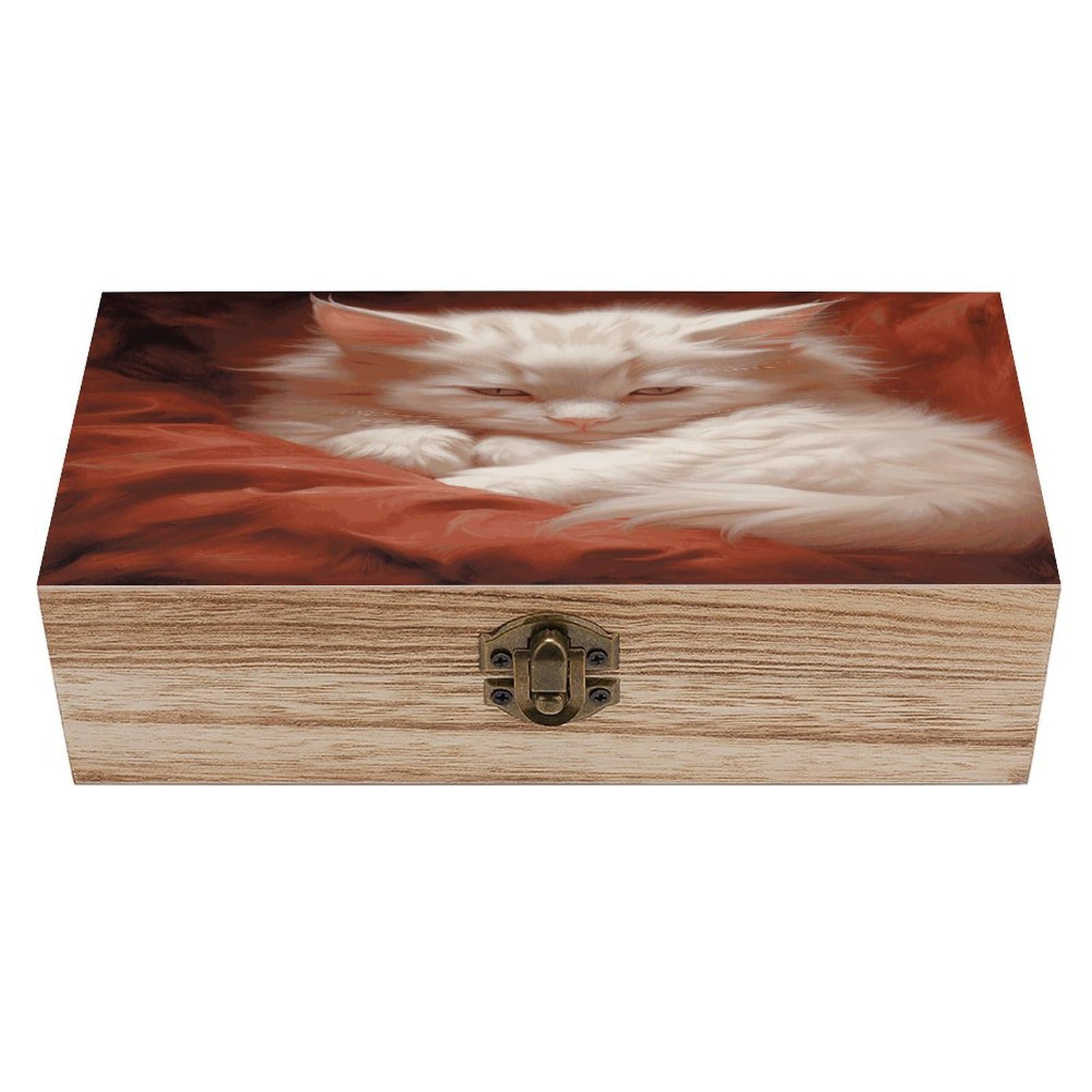 asbwuo Hazy Cat Wood Keepsake Box Wooden Box with Hinged Lid